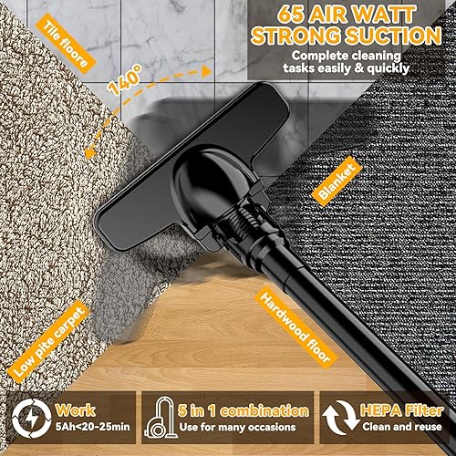 Miniatura 4 de Aspiradora inalámbrica para batería De-Walt de 20 V, aspiradora eléctrica de mano 5 en 1 con potente motor de 500 W, aspiradora de mano portátil de