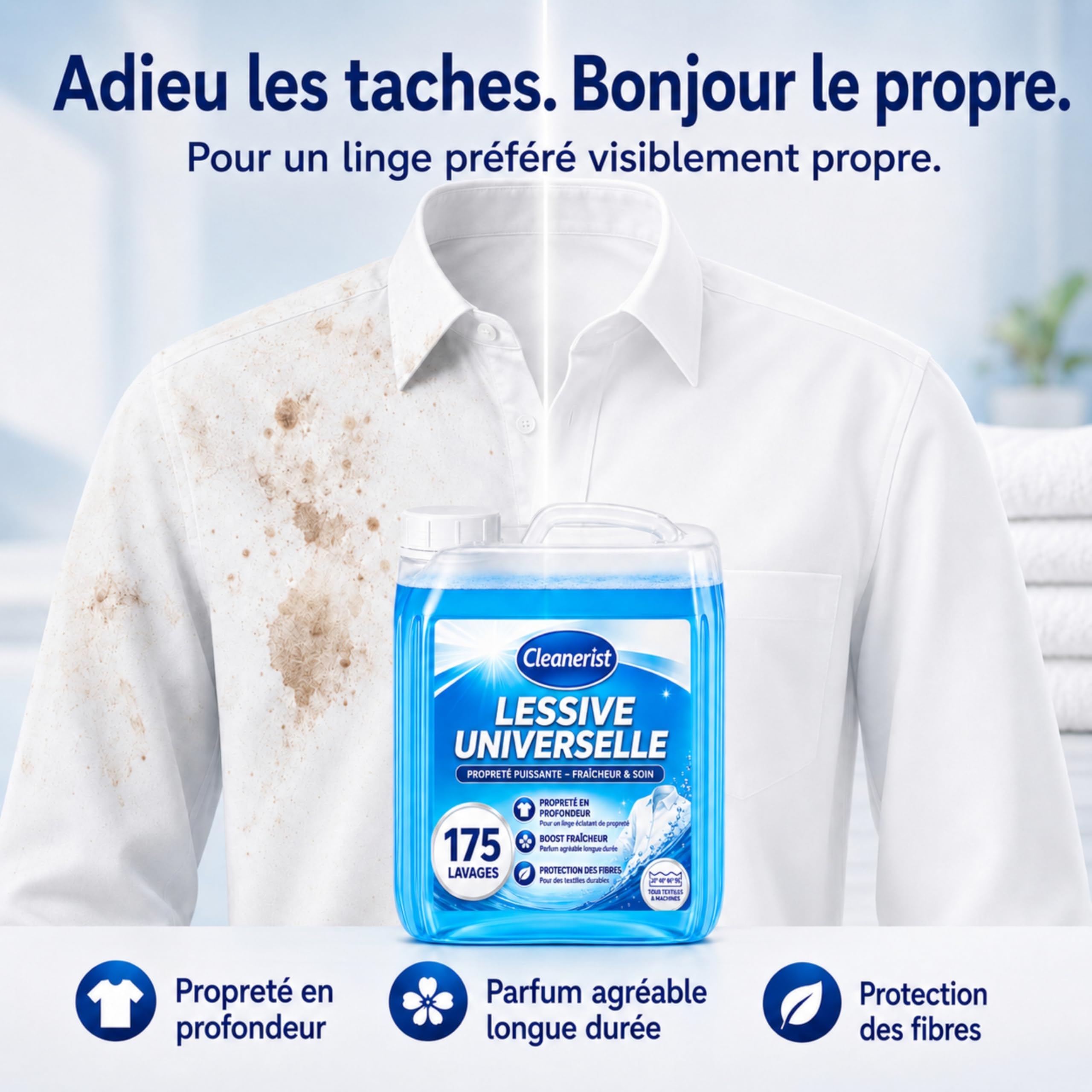 Cleanerist® Lessive Liquide Universelle 5x 5L (875 Lavages) - Détergent Concentré XXL Linge Blanc, Couleur et Noir - Parfum Frais 20-95°C - Alternative aux Pods et Poudre