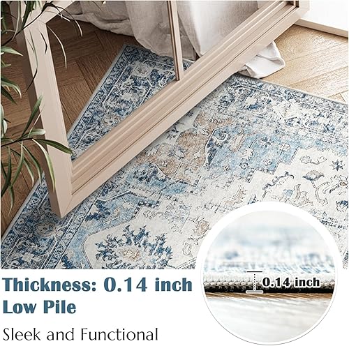 Miniatura 3 de jinchan Alfombra de pasillo de 2 x 8 pies, lavable, vintage, retro, de pelo bajo, delgada, antideslizante, envejecida, para entrada, baño,