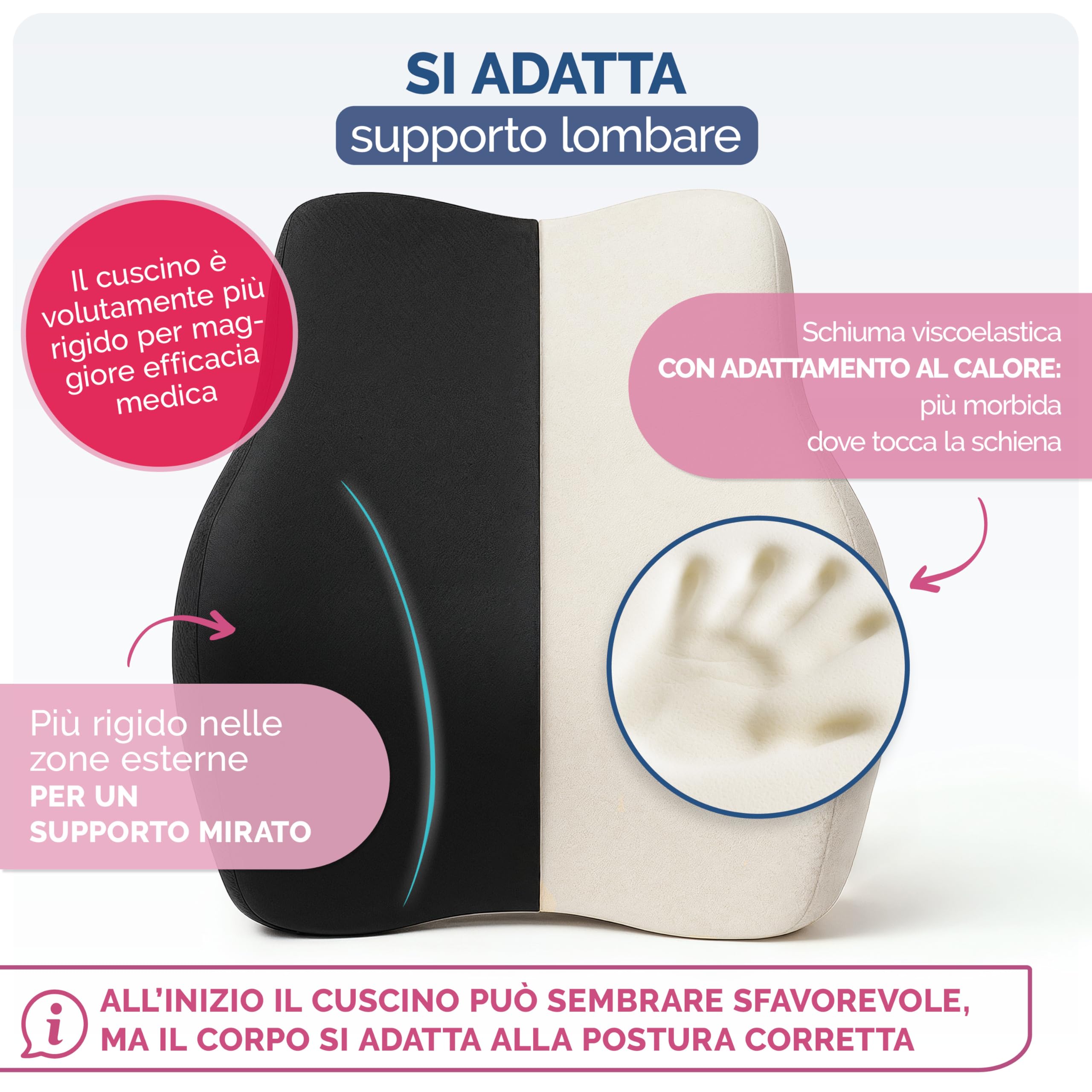 Blumtal cuscino lombare sedia ufficio in memory foam - cuscino sedia ufficio schiena con rivestimento certificato OEKO-TEX - cuscino per sedia ufficio con chiusura - supporto lombare sedia ufficio