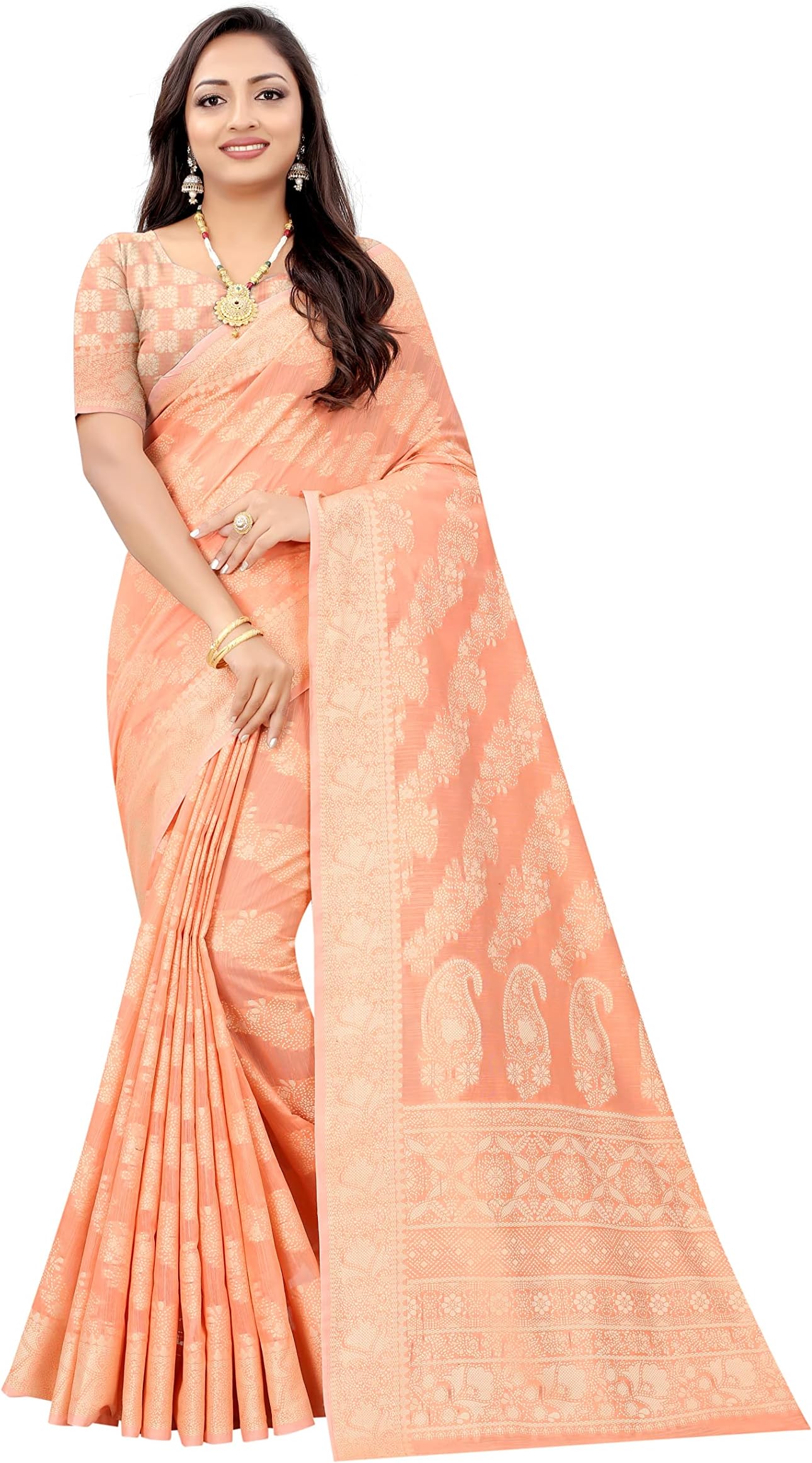 SWORNOF Women's Lucknowi Chikankari Linen cotton Woven Sarees For Women with Blouse sarees for Women