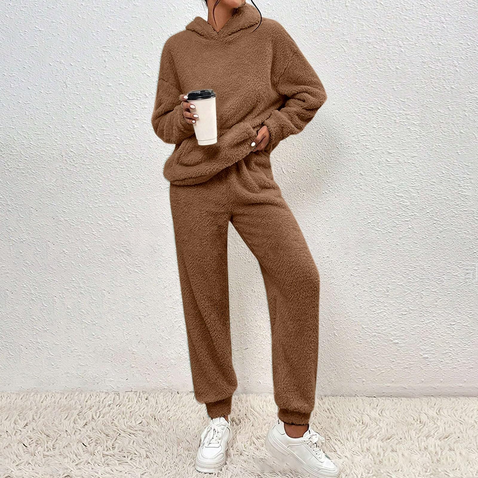 IQYU Tuta da donna per il tempo libero, in pile, da jogging, da donna, con cappuccio, per lo sport, per il sonno, a maniche lunghe con cappuccio
