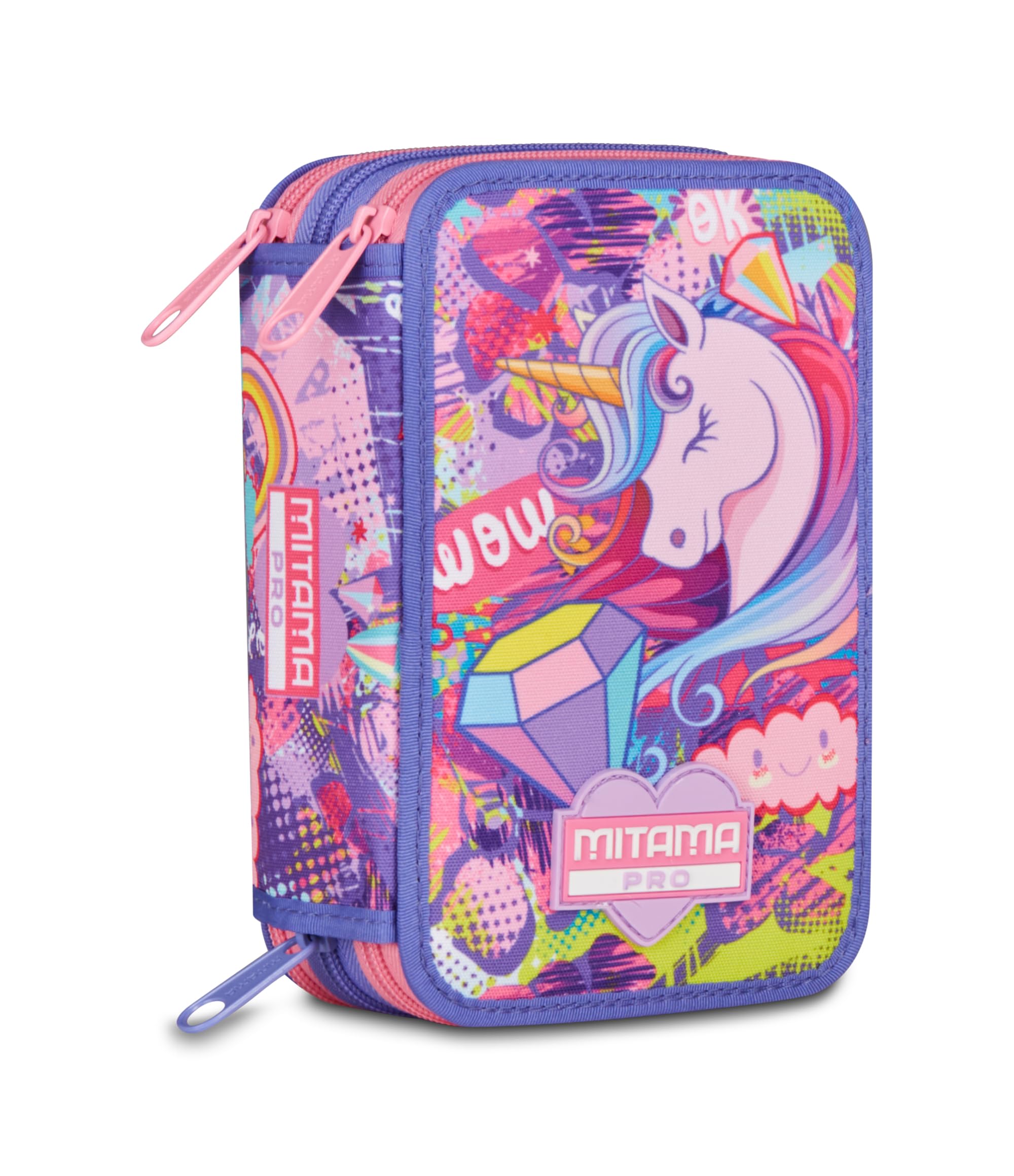Mitama Astuccio Scuola 3 Scomparti, FAIRYUNICORN, Contenuto 47 pz, Completo di Matite, Pennarelli, Portapenne Scuola Elementare Bambina
