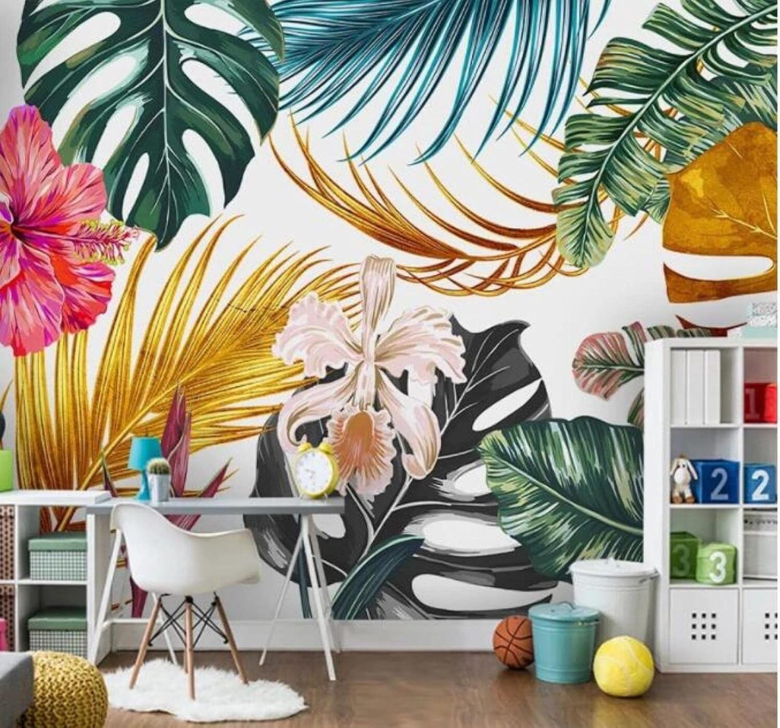 XLMING Hand Drawn Gold Plants Leaves Flowers 3D Wallpaper Luxury Home Dining Decor Paste Sofa Living Room The Wall for Bedroom Mural-400cm×280cm