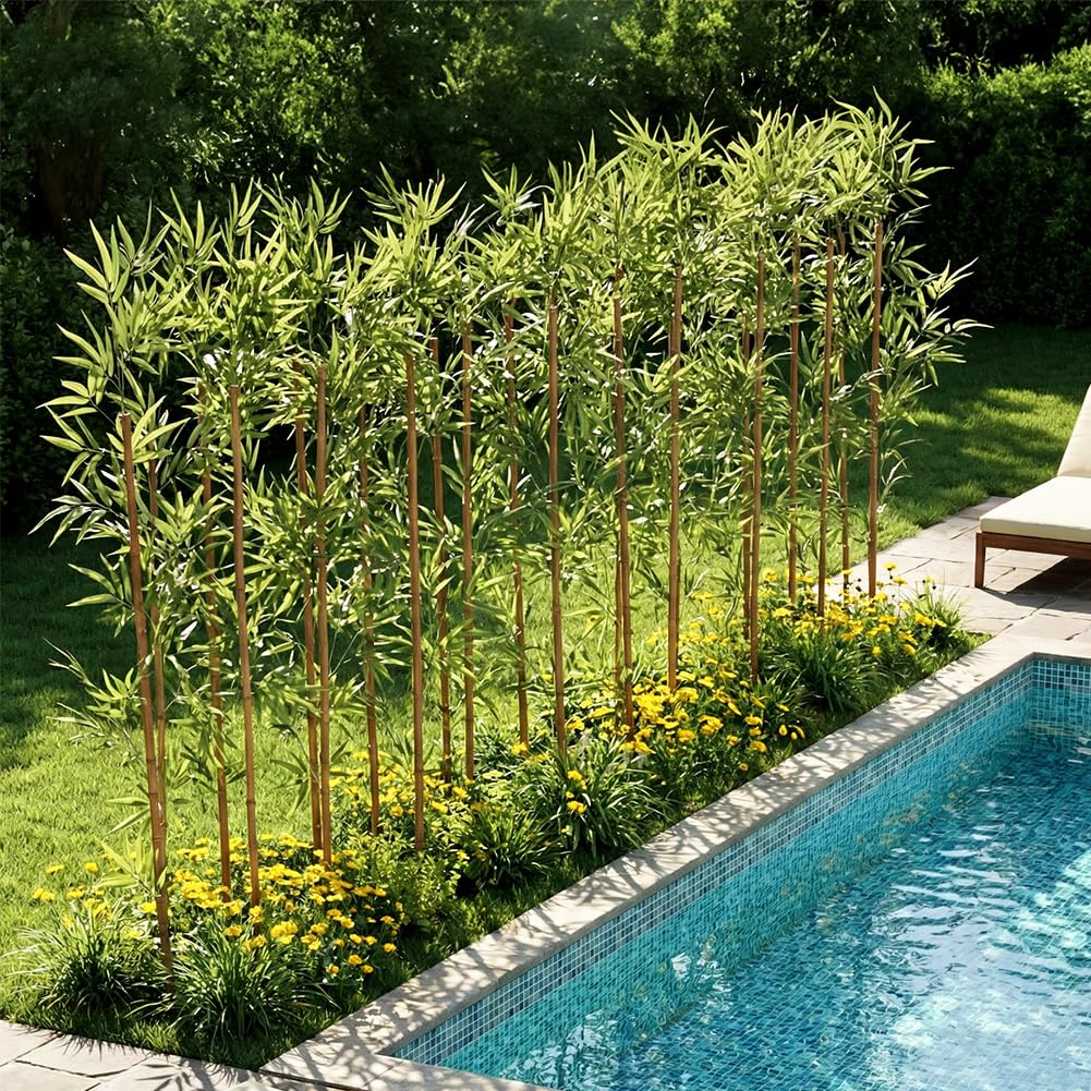 VeriNatural Künstlicher Bambus 150 cm, UV-beständig, 24 echte Bambusstäbe | Kunstpflanze mit echten Bambusstäben,flexibel kombinierbar als Sichtschutz,Pooldeko,Garten-und Wohnraumdeko