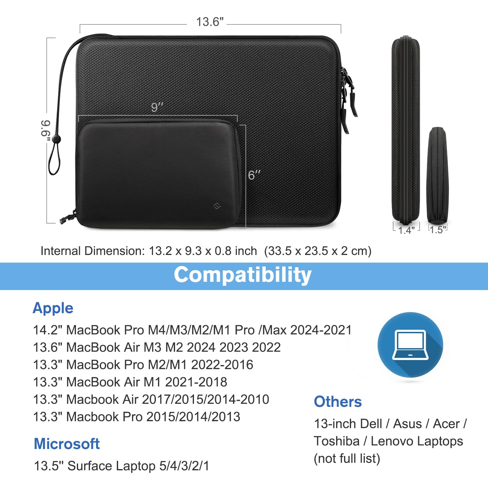 Inateck 13 inch laptophoes compatibel met MacBook Air M1, MacBook Pro M1, MacBook Pro 13 2016