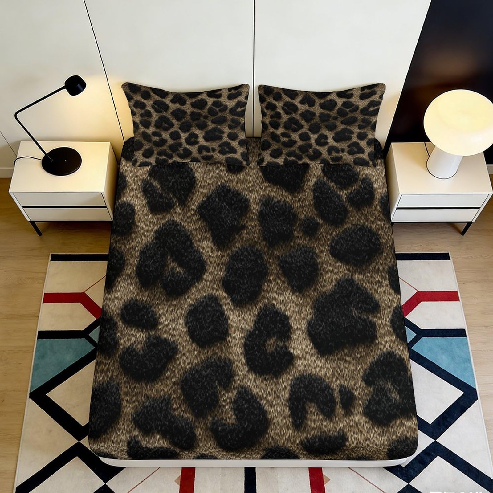3D Printed Leopard Print Fitted Sheet Microfiber Soft Durable Animal Pattern Bed Cover for Bedroom Dormitory Guest Room Mattress Protection 90x200x25cm