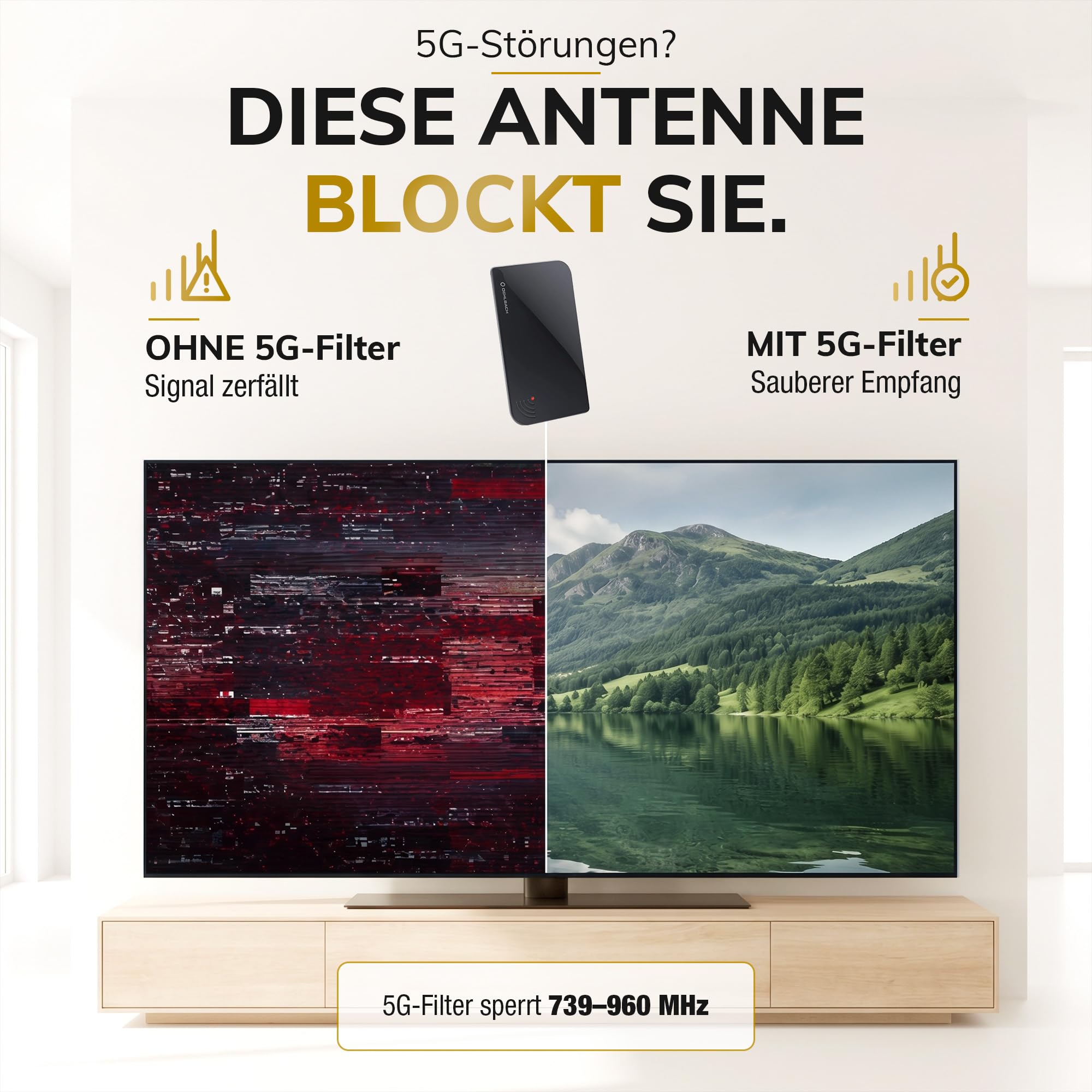 Oehlbach D1C17236 Scope Vision antena 5G DVB-T2 HD – cyfrowa antena pokojowa – aktywny wzmacniacz DVB-T2 – następca naszego zwycięzcy testu – teraz z filtrem 5G, czarna