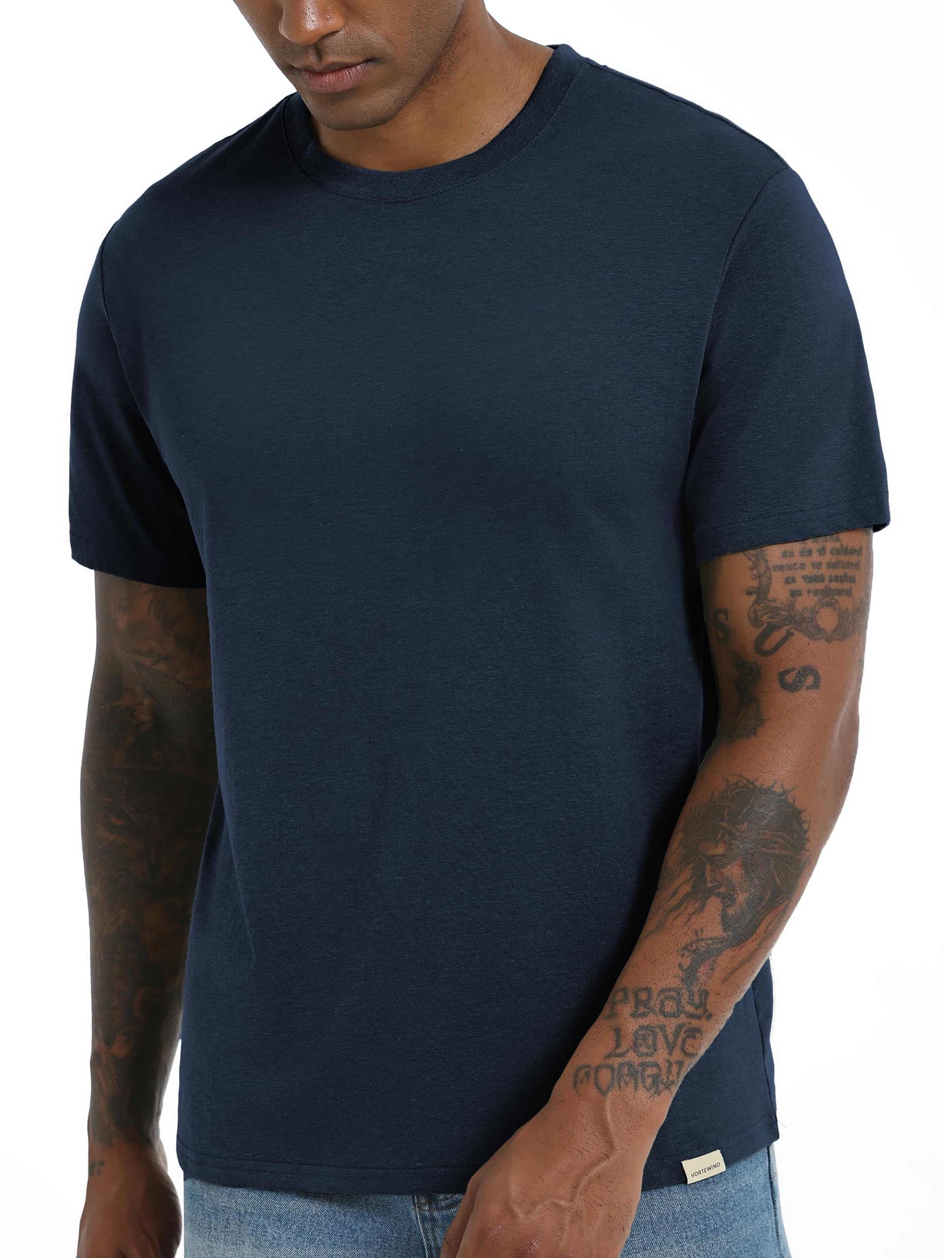 Vortewind T-Shirt Herren Baumwolle Kurzarm, Leinen T-Shirt Herren Sommer Rundhals Regular Fit – geeignet für Sport, Freizeit, Urlaub, Arbeit und Business