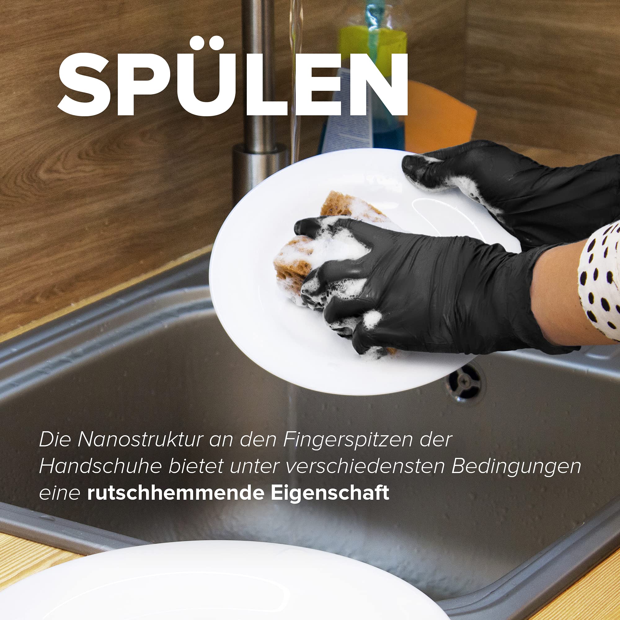 HARD 1000x Nitrilhandschuhe, Einweghandschuhe, Reißfest, Nitril Handschuhe, puderfrei, latexfrei, Einmalhandschuhe, Untersuchungshandschuhe, Black disposible nitrile gloves Box - Größe L - Schwarz