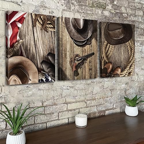 Miniatura 6 de Arte de pared de vaquero, decoración de pared del oeste, decoración rústica de vaquero para hombres, niños, dormitorio, granja, lienzo, pinturas