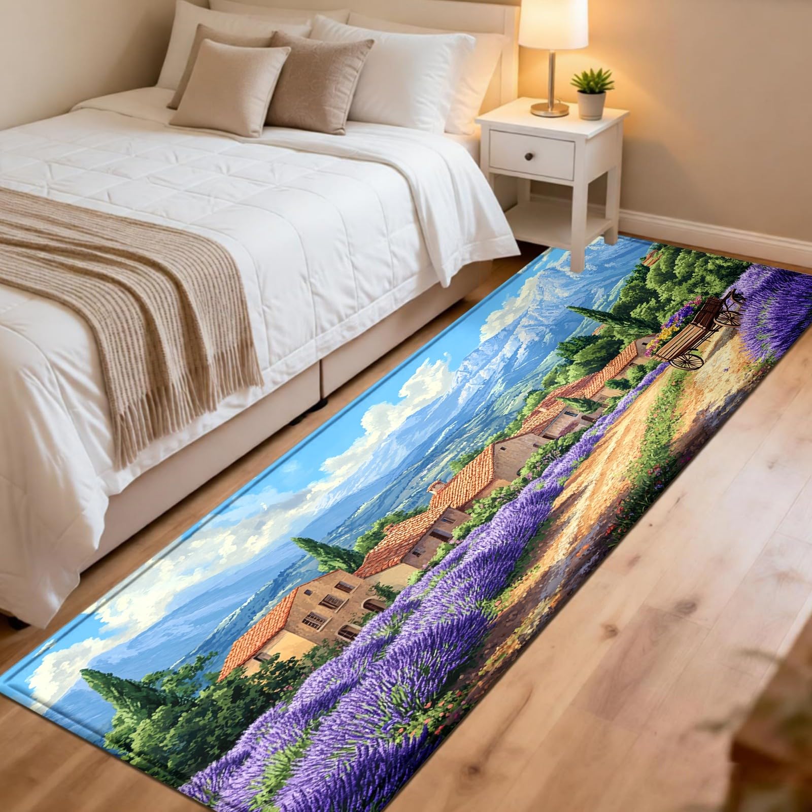 Teppichläufer Flur 50 x 200 cm Provence Lavendel Rutschfester Küchenteppich Ländlich abwaschbar, moderner Läufer für Wohnzimmer, Büro, Schlafzimmer und Küche