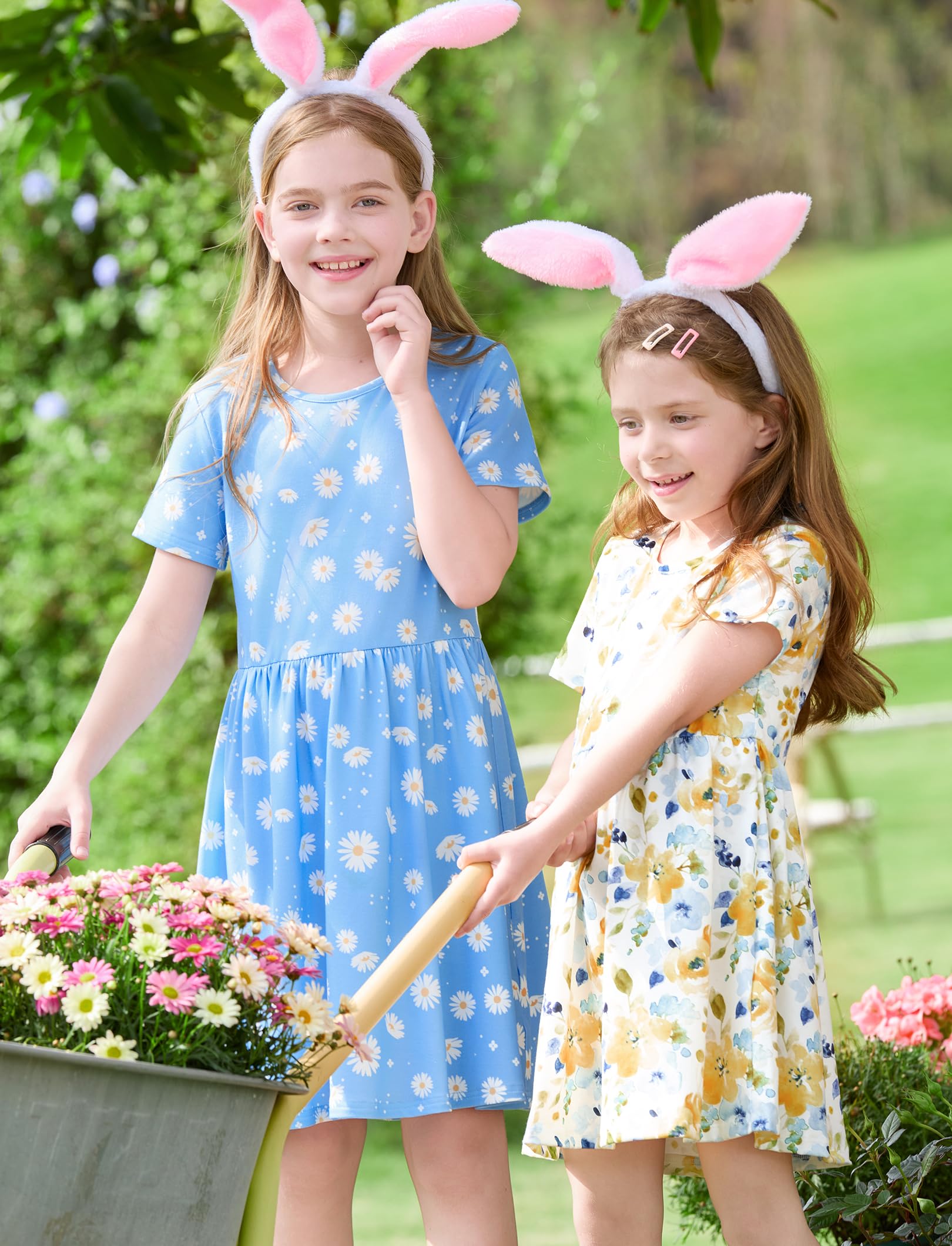 PATPAT Set di Vestiti per Ragazze, Confezione da 3 Abiti Estivi con Maniche Corte e Volant in 3 Stampe Diverse, Feste di Compleanno, Banchetti, Vacanze, Abiti da Principessa per Ragazze, 2-7 Anni