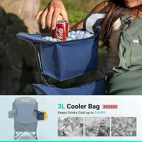 Miniatura 4 de Overmont Silla de camping con toldo y bolsa enfriadora, silla de playa plegable de gran tamaño con soporte de respaldo alto, silla de césped