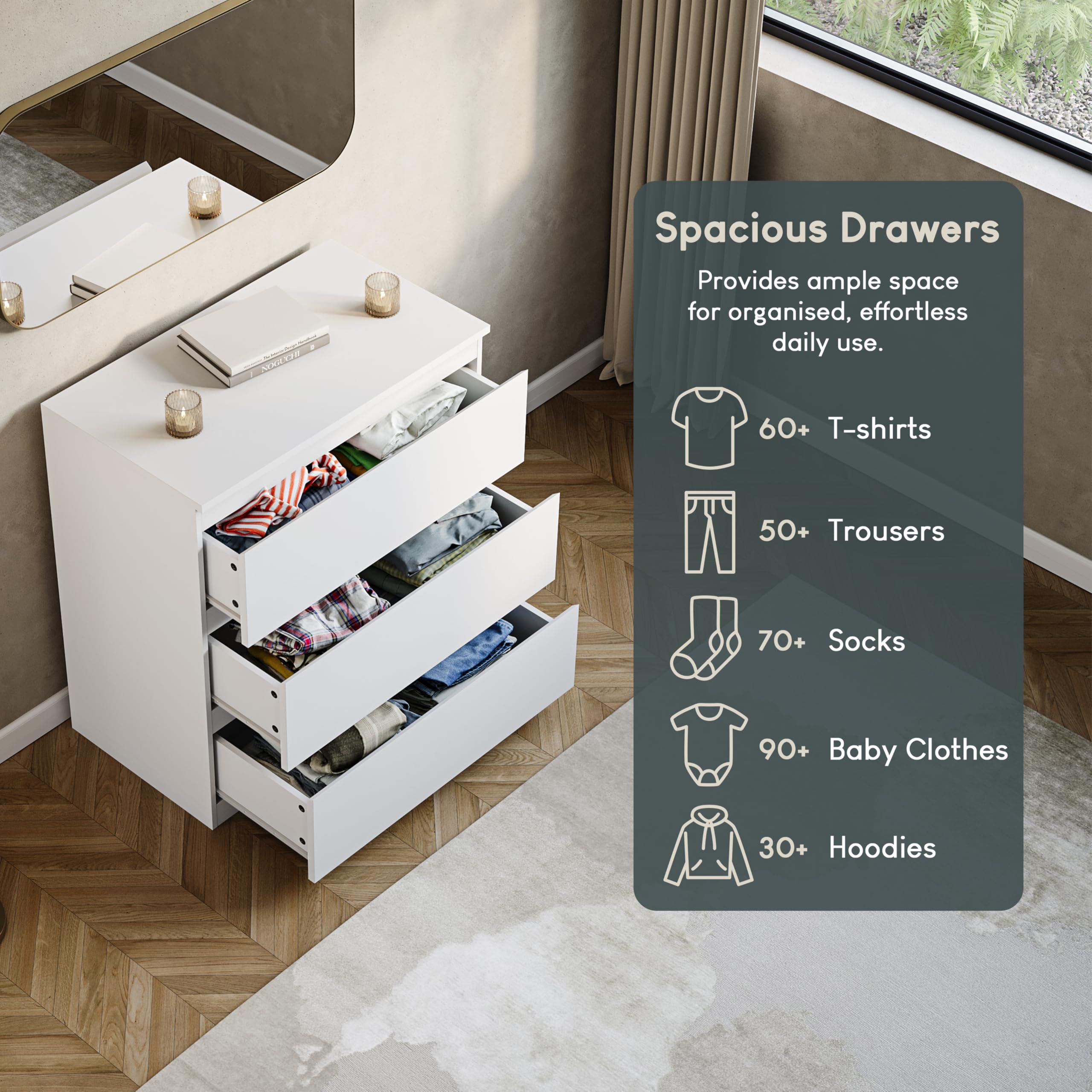 Vida Designs Denver Commode à tiroirs (Blanc, 3 tiroirs)
