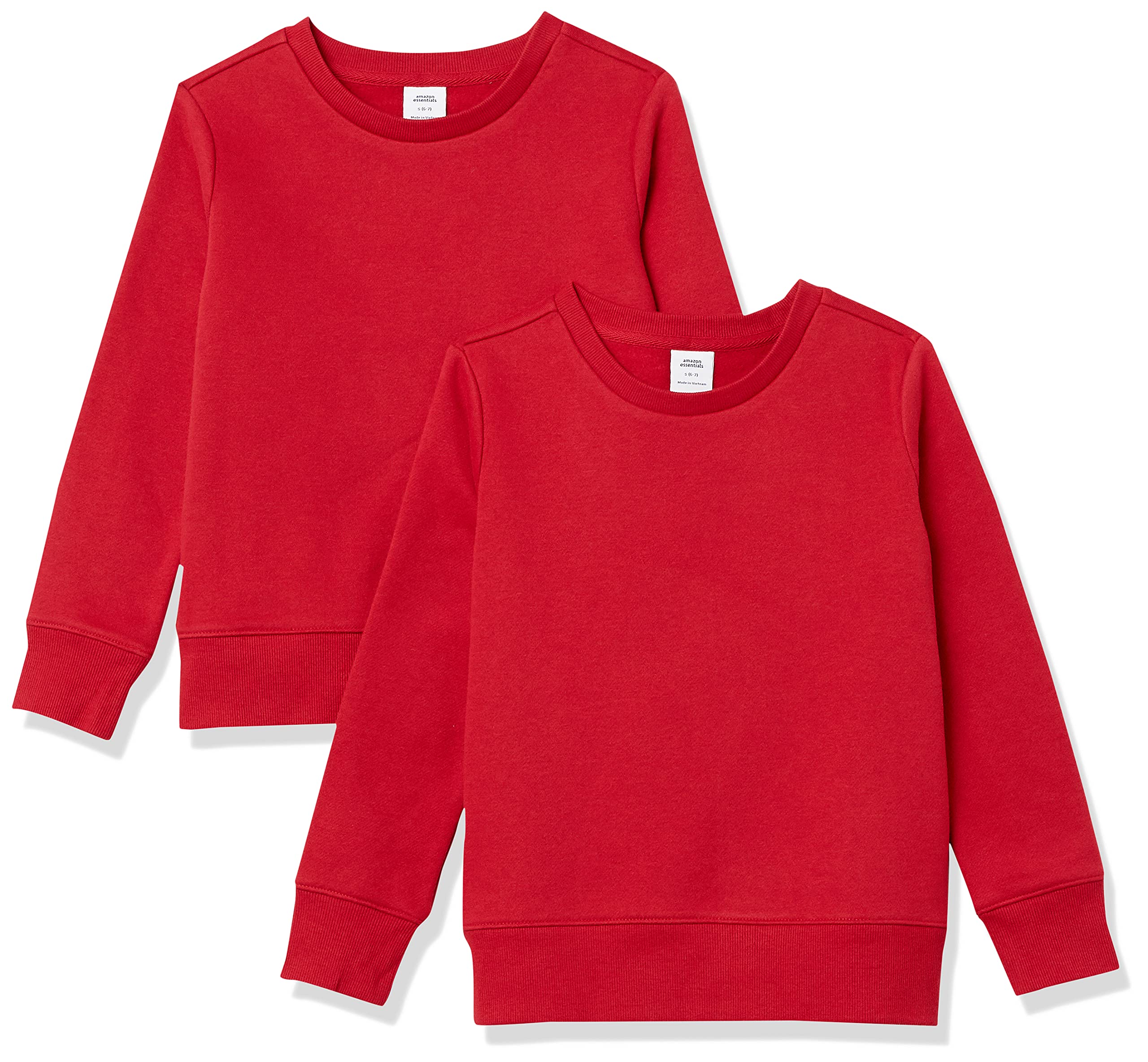 Amazon Essentials Girls' Fleece Crewneck Pullover Sweatshirts, Pack of 2, Red, XX-Large
