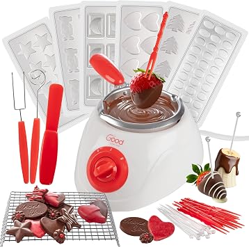 Electric Chocolate Melting Pot Set - Summer Smores Candy Kit & Fondue w/ 30 Bonus Accessories - Dip, Drizzle, Decorate Strawberries & Marshmallows - 4th of July BBQ Party Appetizers & Desserts