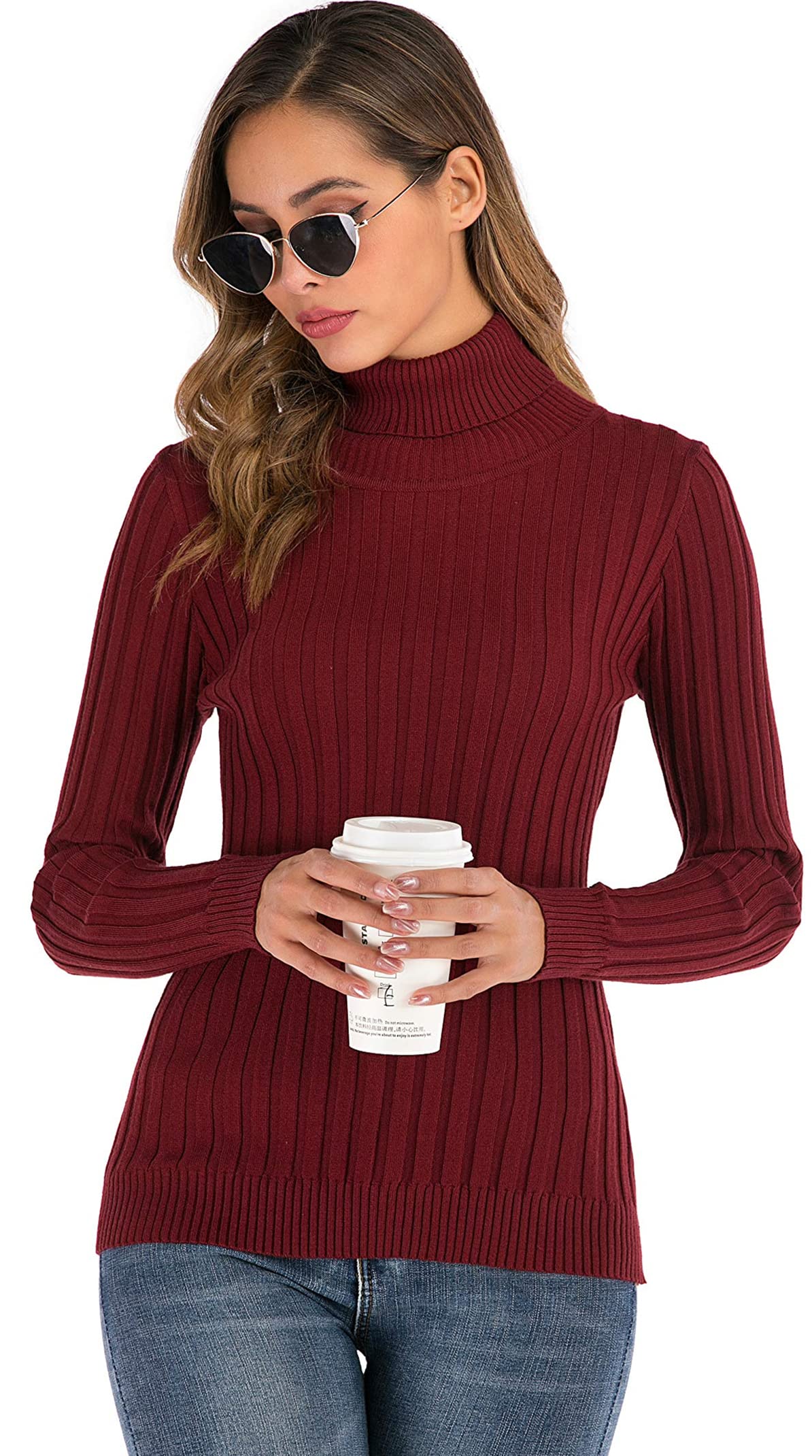 Yukiuiny Damen Rollkragenpullover Elegant Langarm Strickpullover Elastisch Kuschelig Gerippt Strickpulli Rolli für Herbst Winter