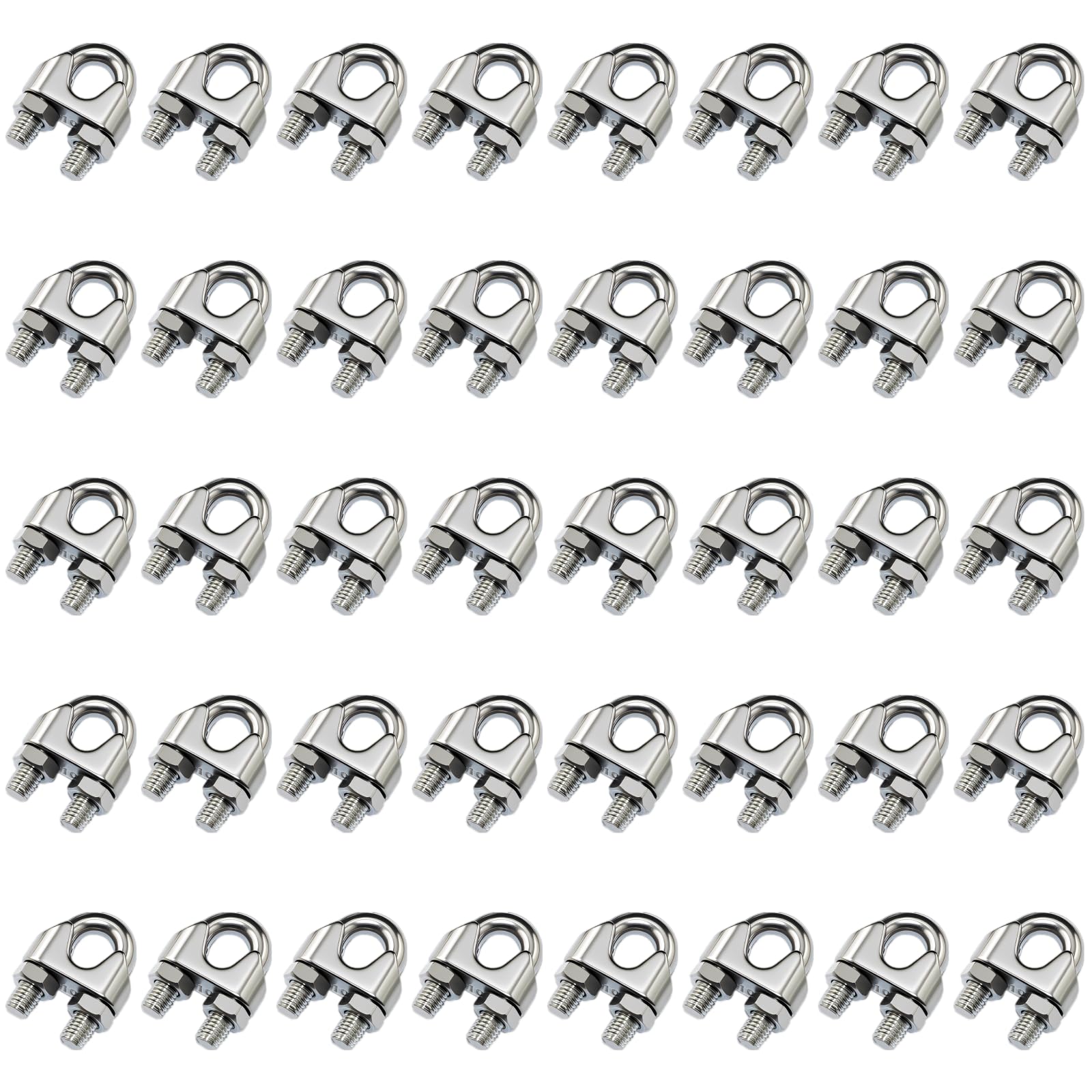 Lot de 40 serre-câbles M6 en acier inoxydable 304, clips de câble en U, fixations pour gréement, milieu marin, ancrage, usage industriel et connexions sûres, argent, 5,9 x 5,9 x 3,9 in