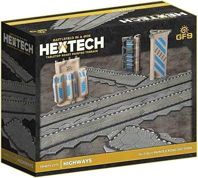 GF9 Hextech Trinity City Highways - 10 Road Tiles, Battlefield in A Box, Tabletop Ready Painted Terrain, Sci-Fi, RPG Accessory