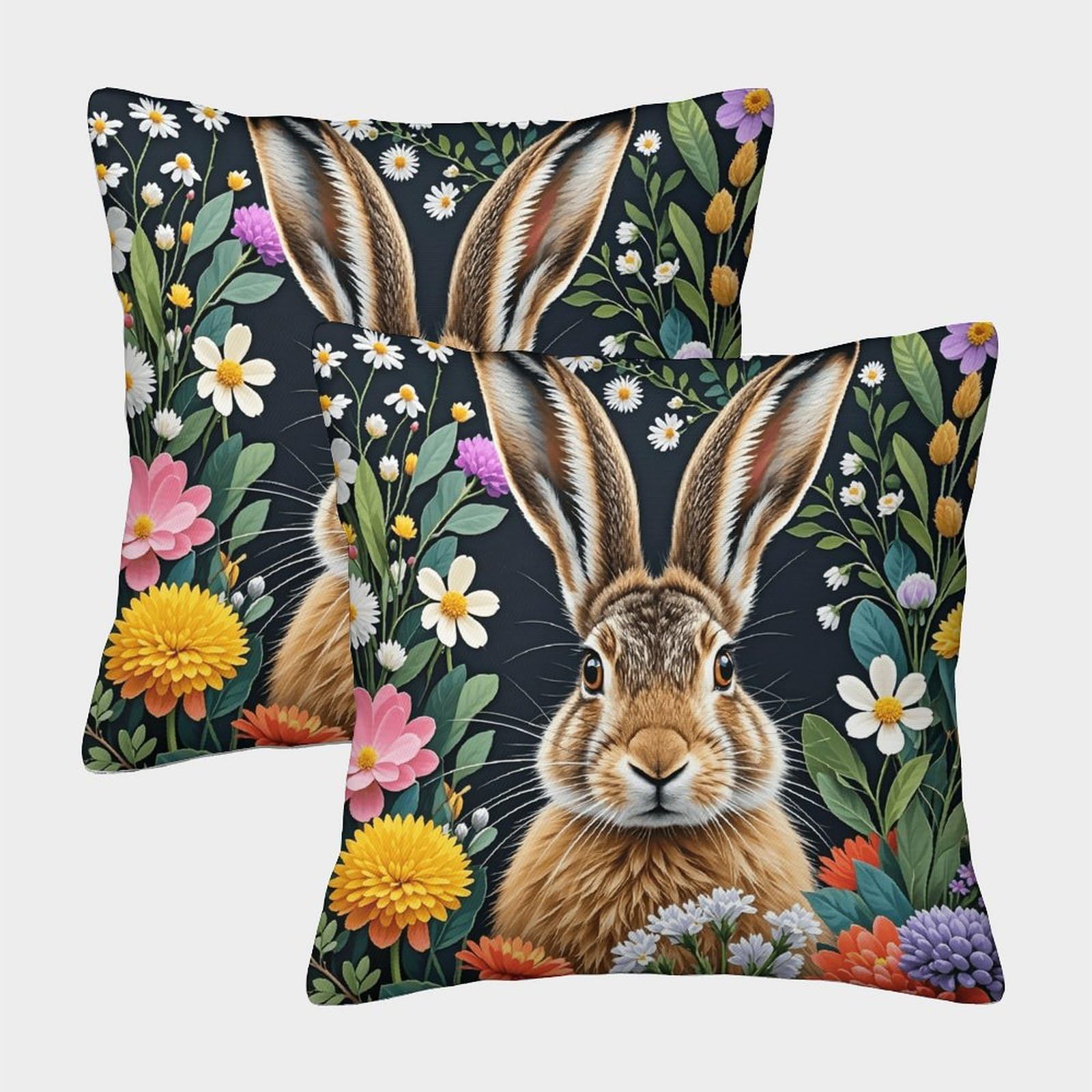 Emyxpaqm Style-8 Cushion Cases Belgian Hare Colorful Flowers Plants Throw Pillow Cover 100% Polyester, Set Of 2, Home Decorations For Living Room, Couch, Bed, Sofa 45X45cm