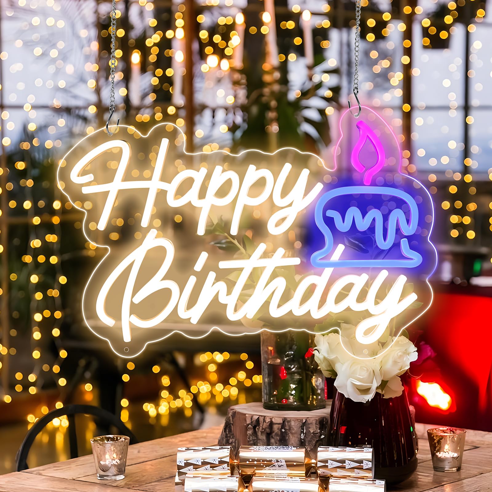 Happy Birthday Neon Sign, USB Powered, 15.75"×10.63" Dimmable Acrylic LED Neon Lights, Wall Decor for Bedroom, Party Pub, Kids' Room, Home Decoration, Man Cave, Gaming Room