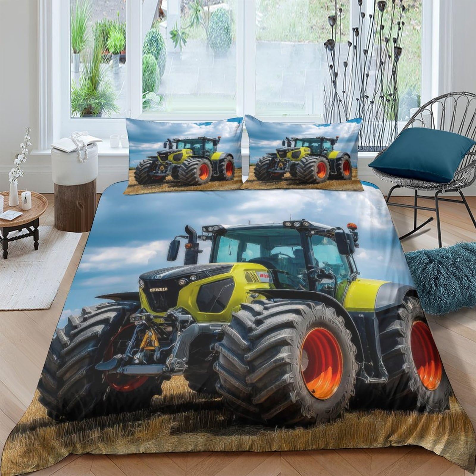 Ctjqhvkz Style-7 3D Printed Tractor Farm Scene Fitted Sheet Microfiber Soft Anti-Slip Bed Cover For Bedroom Guest Room Decor Single（135X200cm）