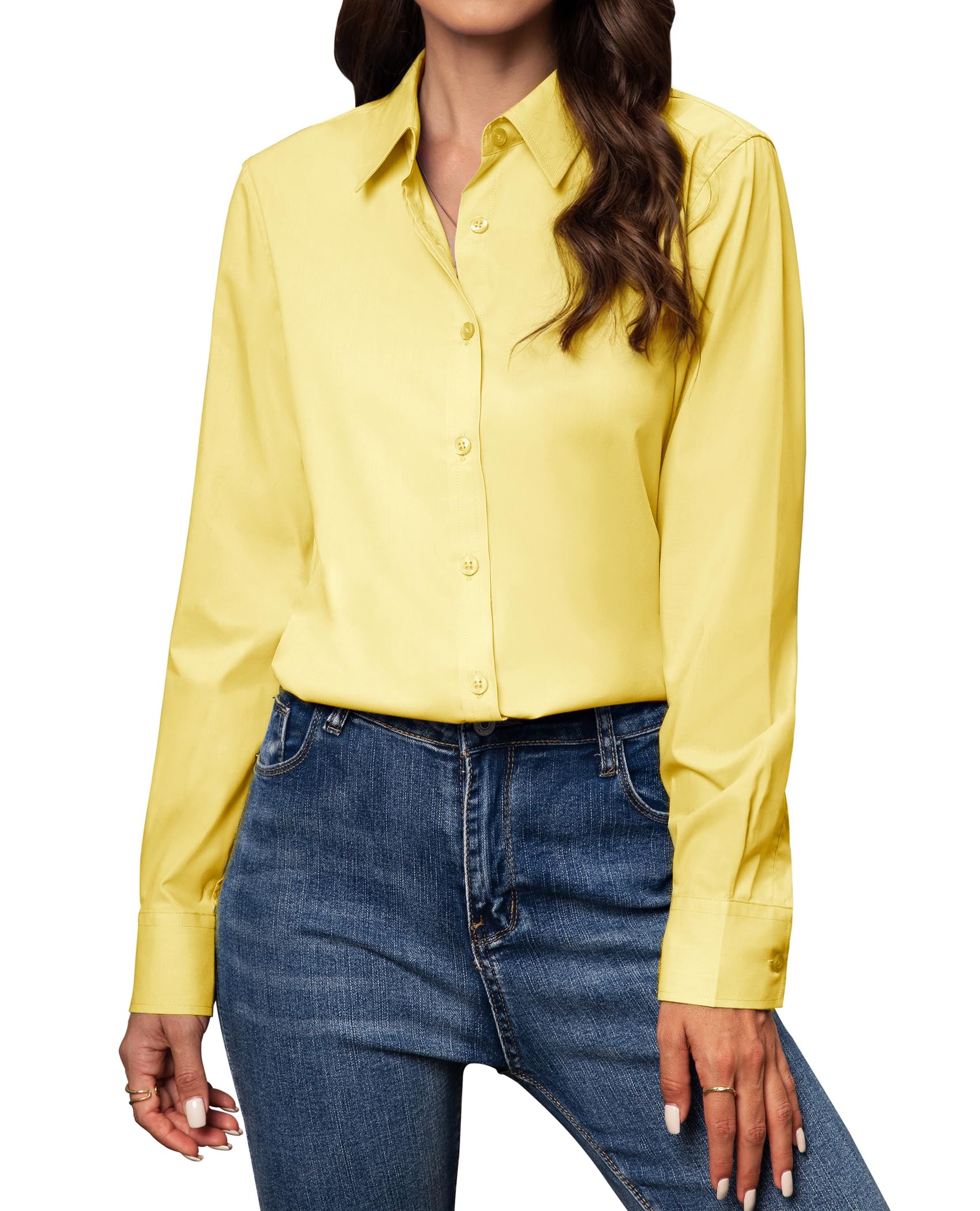 Gleeivy Button Down Shirts for Women Classic Fit Dress Shirt Work Business Casual Long Sleeve Blouse Tops