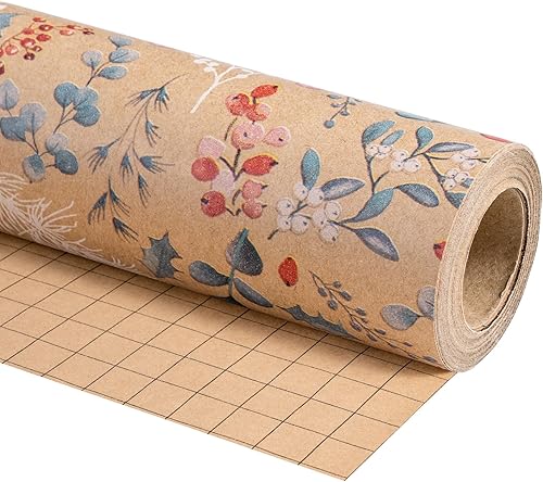 Miniatura 9 de RUSPEPA Rollo de papel kraft de regalo de Navidad, mini rollo, diseño de copo de nieve y luz para envoltura de regalo navideño, 17 pulgadas x 32.8