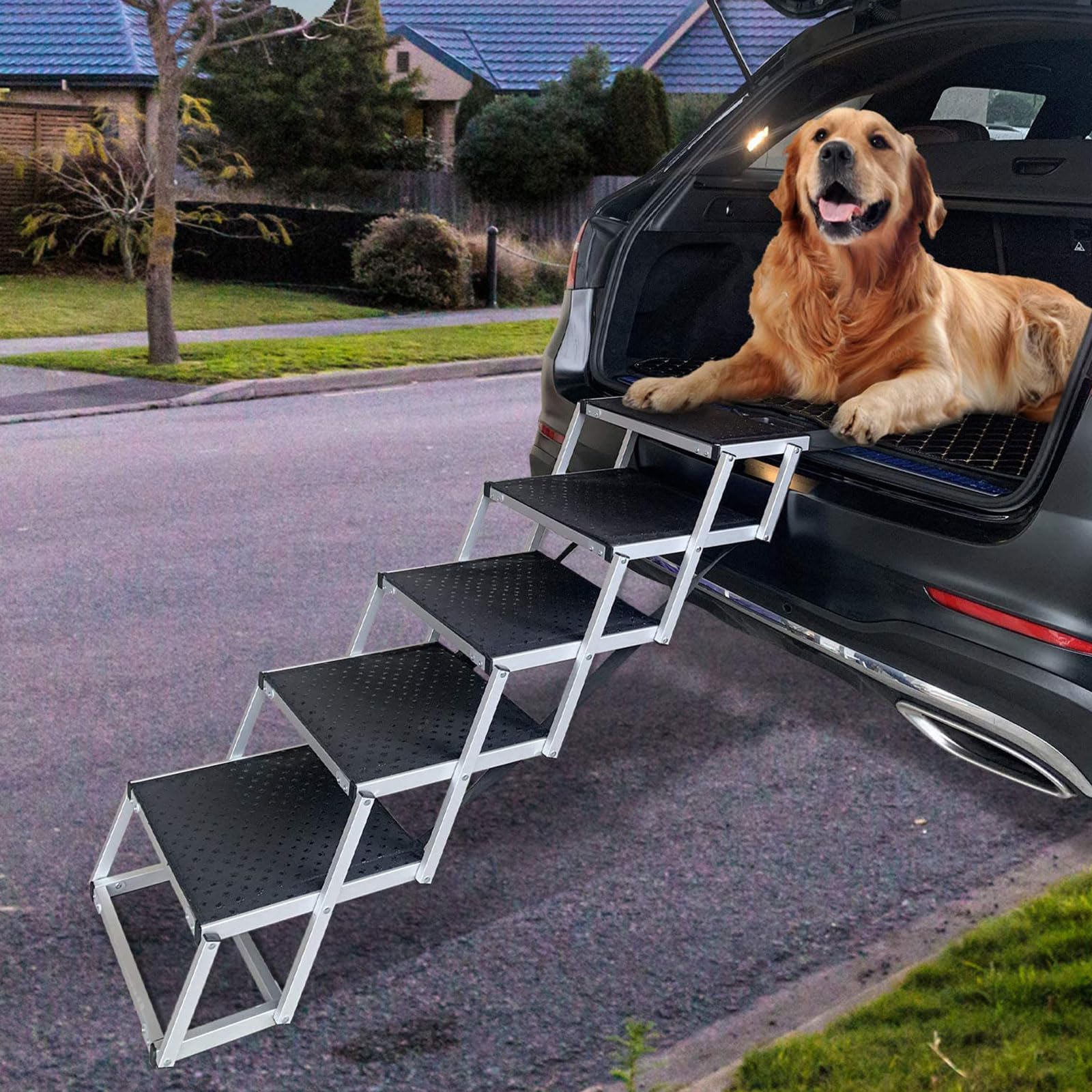 Rampe réglable pour animaux de compagnie pliable avec marches en alu