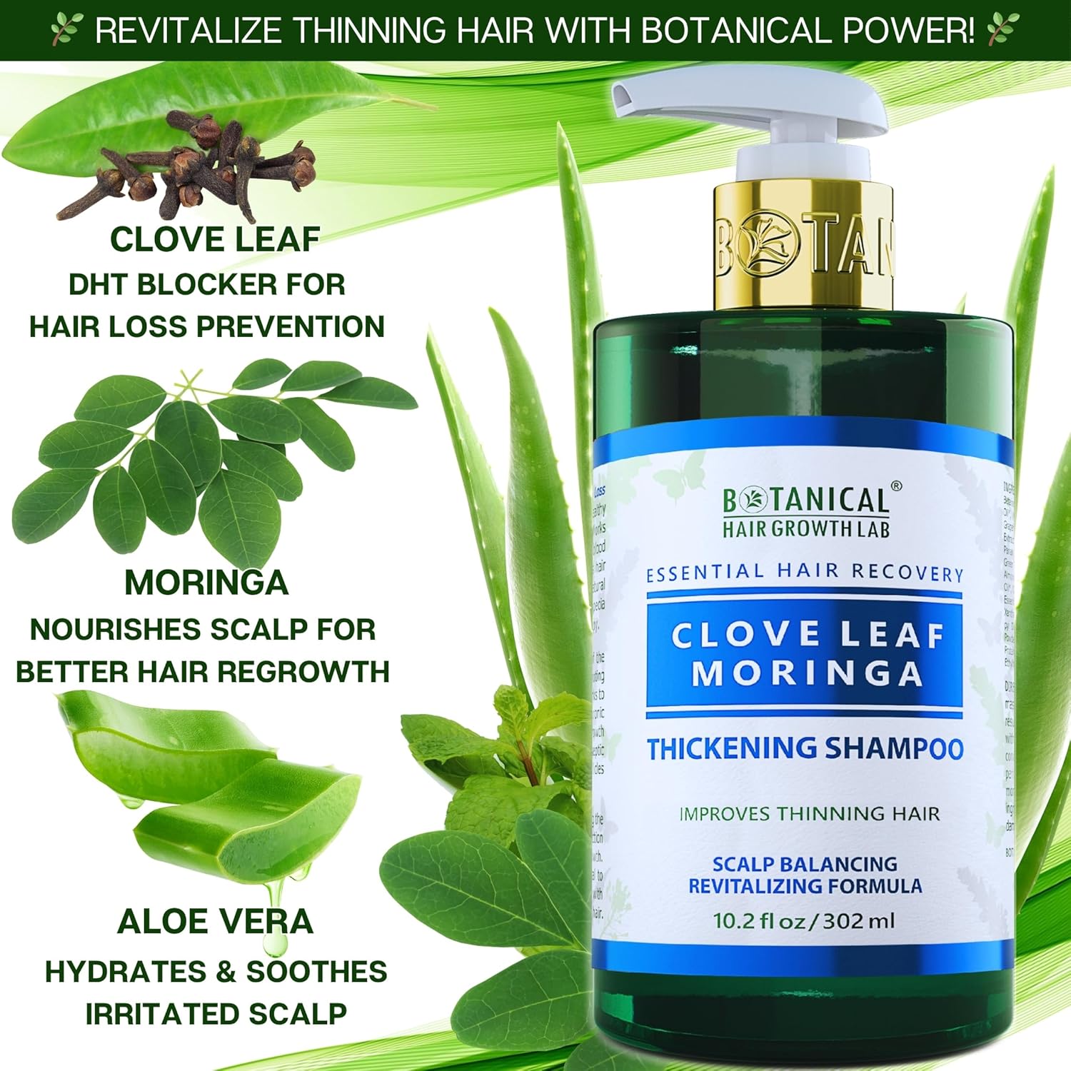 Botanical Hair Growth Shampoo for Hair Thickening Anti-Thinning Scalp Stimulating Natural Anti-Hair Loss Therapy For Women & Men 10.2 Fl Oz