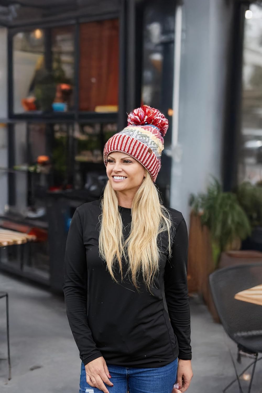 Funky Junque Beanie Winter Cap for Women Warm Cozy Knit with Pom Pom