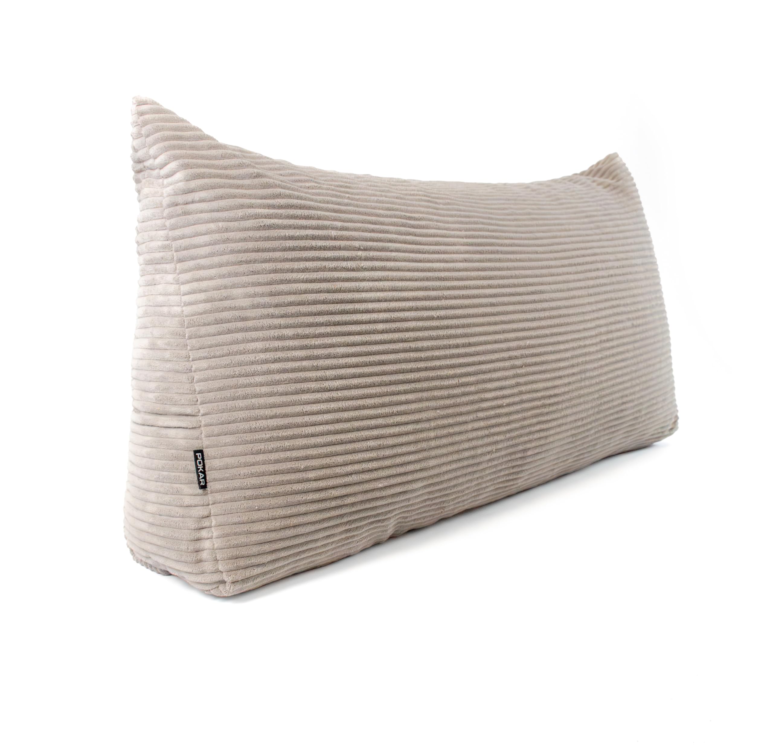 POKAR Coussin de Lecture 70x40x20 cm | Coussin Dossier Canapé en Velours Côtelé avec Poches Latérales | Grand Coussin de Dos pour Lit et Canapé | Certifié Oeko Tex | Beige