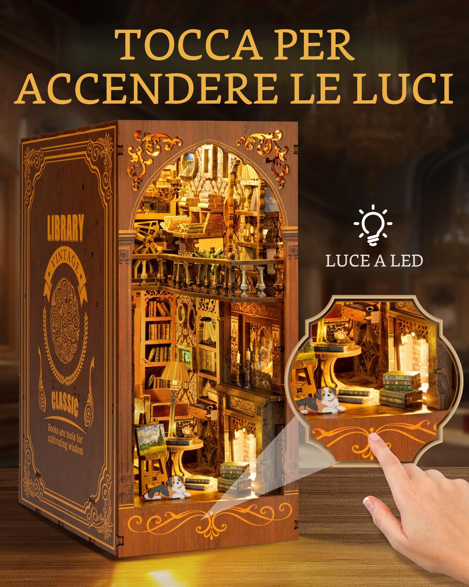 DIY Biblioteca Book Nook Kit, Casa Delle Bambole in miniatura con Libreria Estraibile, Booknook Inserto per libreria Vicolo dei decori,Kit Casa in Miniatura con Luce a Led per Adulti oltre i 14 Anni