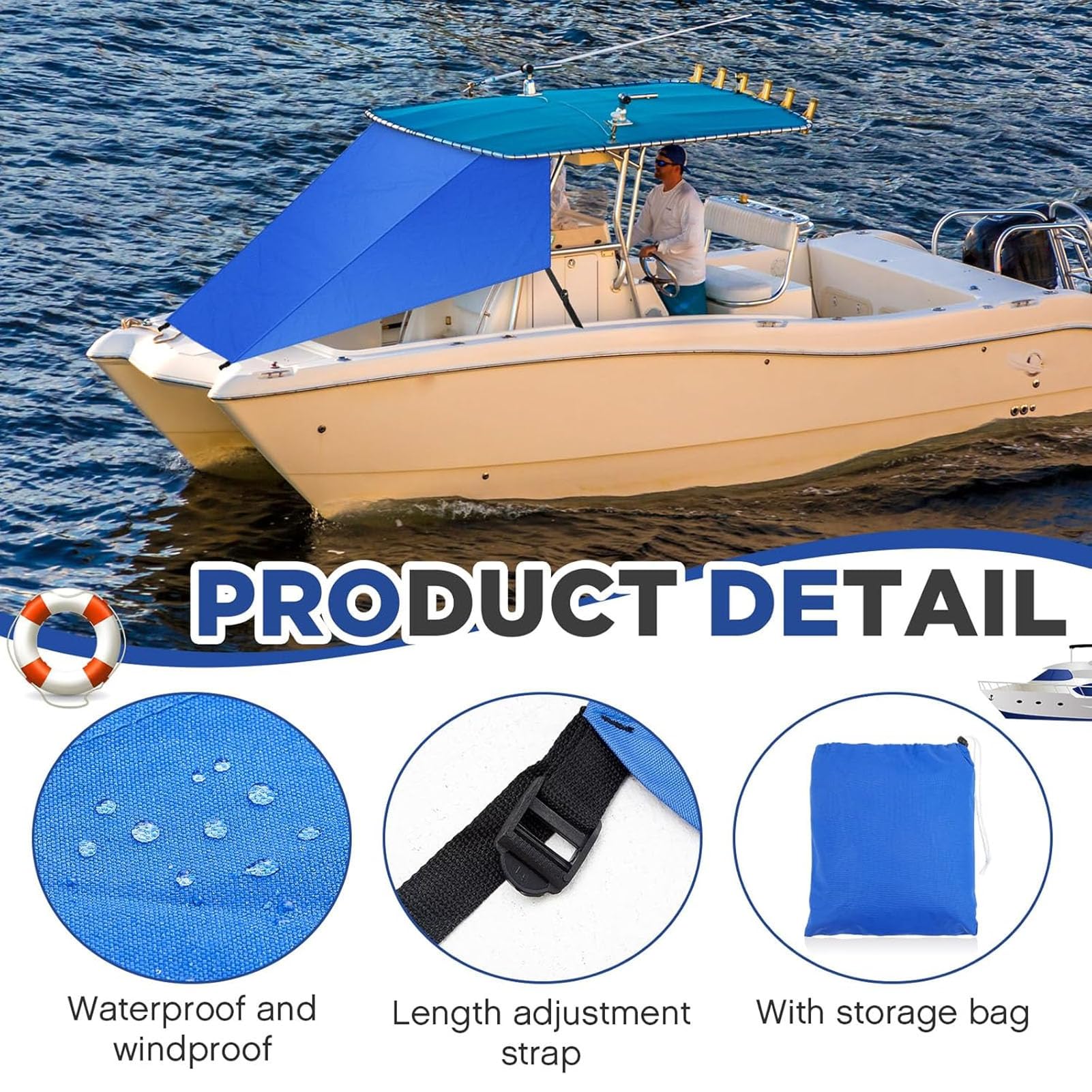 Tendalino per Barche, Tessuto Oxford 600D, Impermeabile e Antivento, Blu Navy con Estensione T Top e Borsa per Immagazzinaggio per Barche