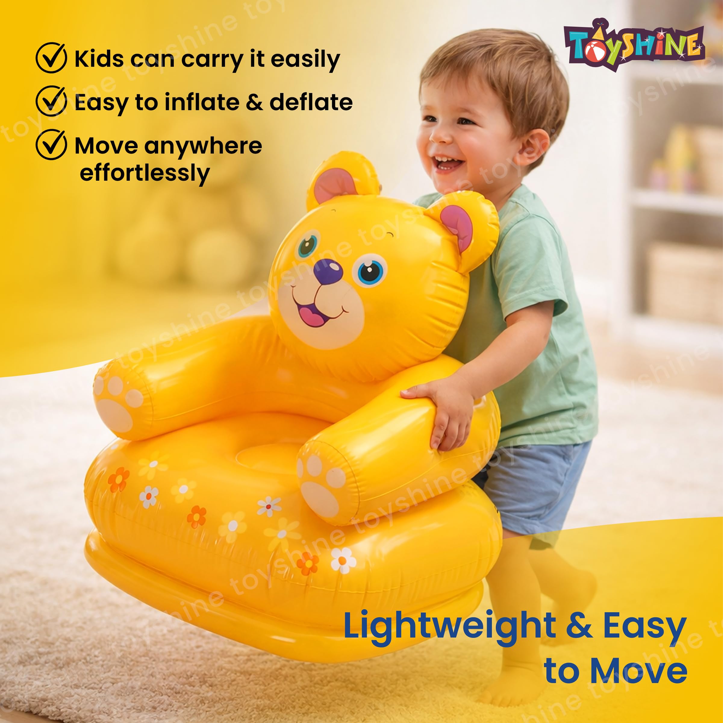 Toyshine Inflatable Animal Air Chair for 3-8 Years Kids, Bear, Yellow 1