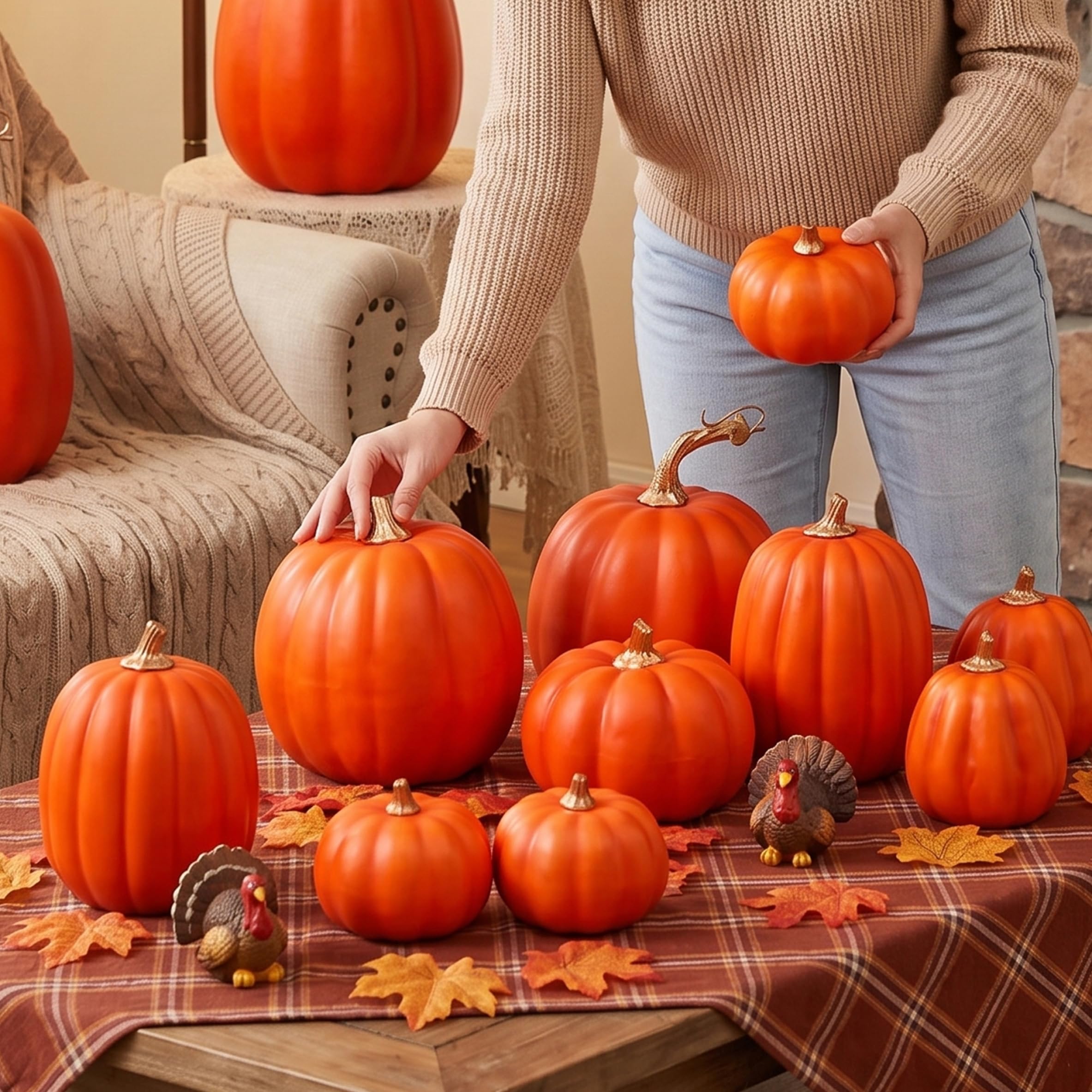 Zucche artificiali da 10 pezzi zucche in schiuma Decorazioni di Halloween arancioni