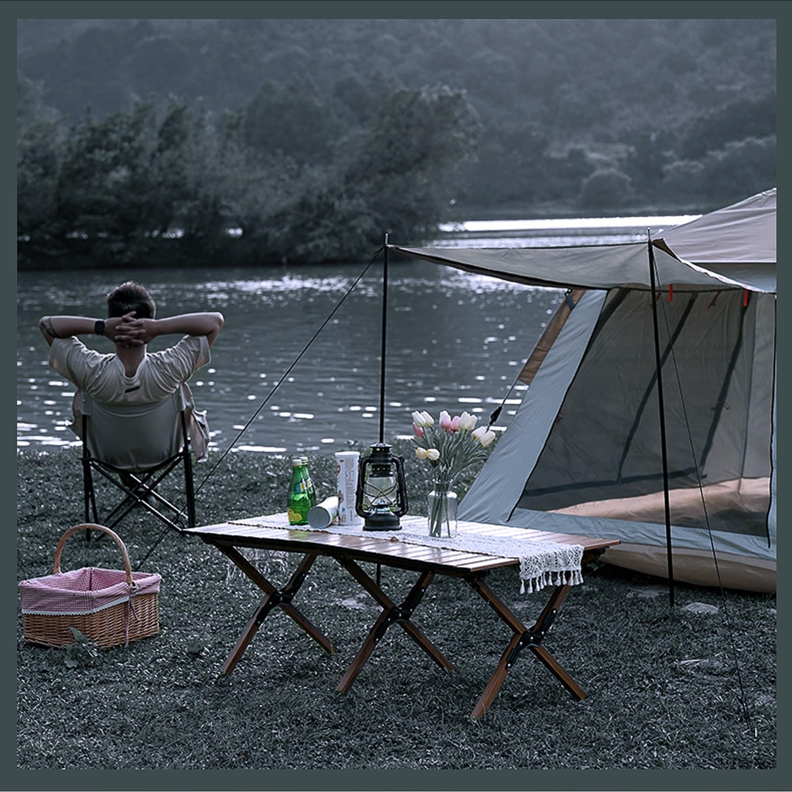 Mesa de camping plegable para exteriores, mesa portátil enrollable de aluminio con bolsa de transporte para patio, playa, barbacoa, picnic, fiesta y patio, ligera y duradera