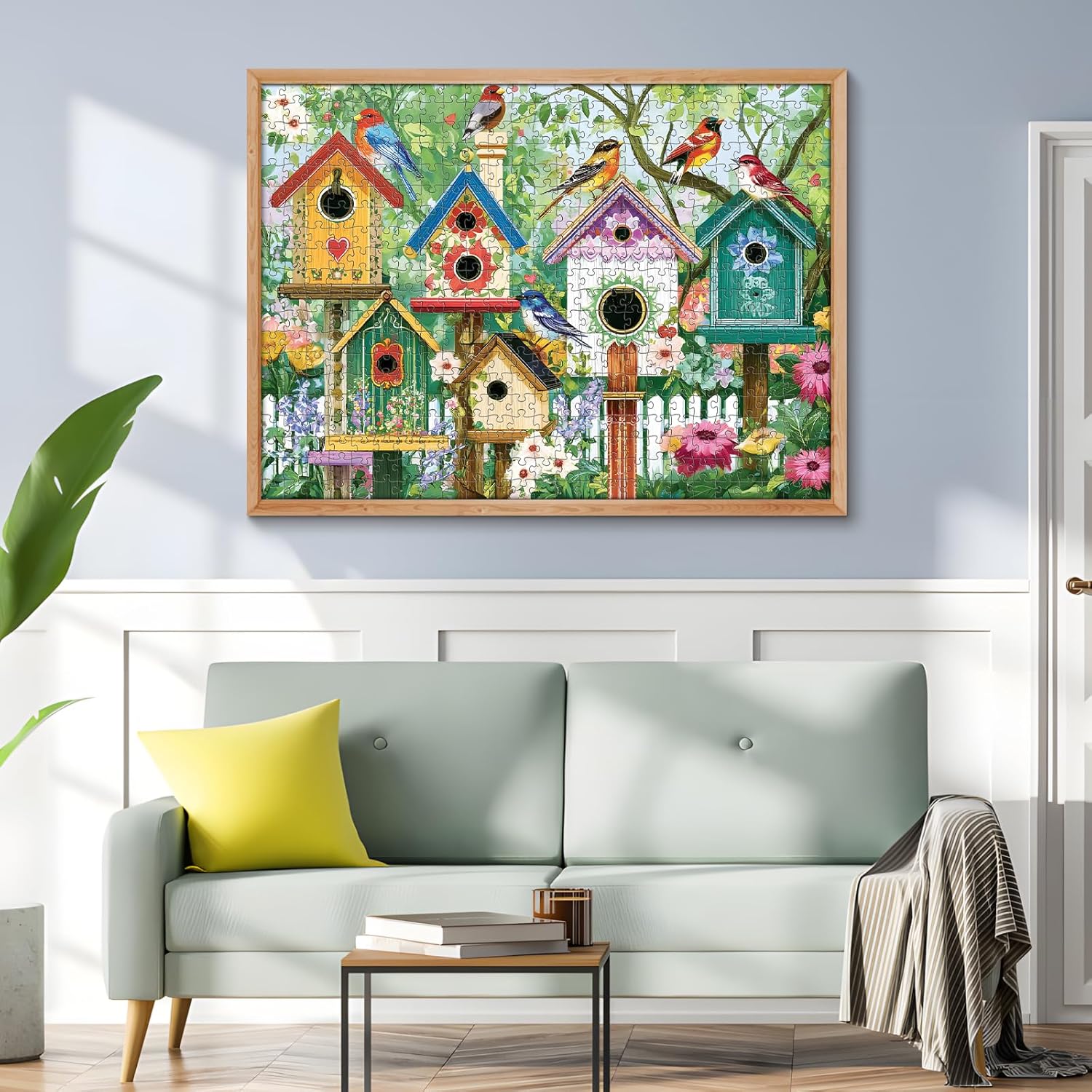 500 Piece Puzzle for Adults, Colorful Birdhouses 500 Piece Puzzle, Vibrant Birds in Blooming Flowers Jigsaw Puzzle, Perfect for Family Game Night, Home Wall Decor, Great Gift for Adults, Seniors
