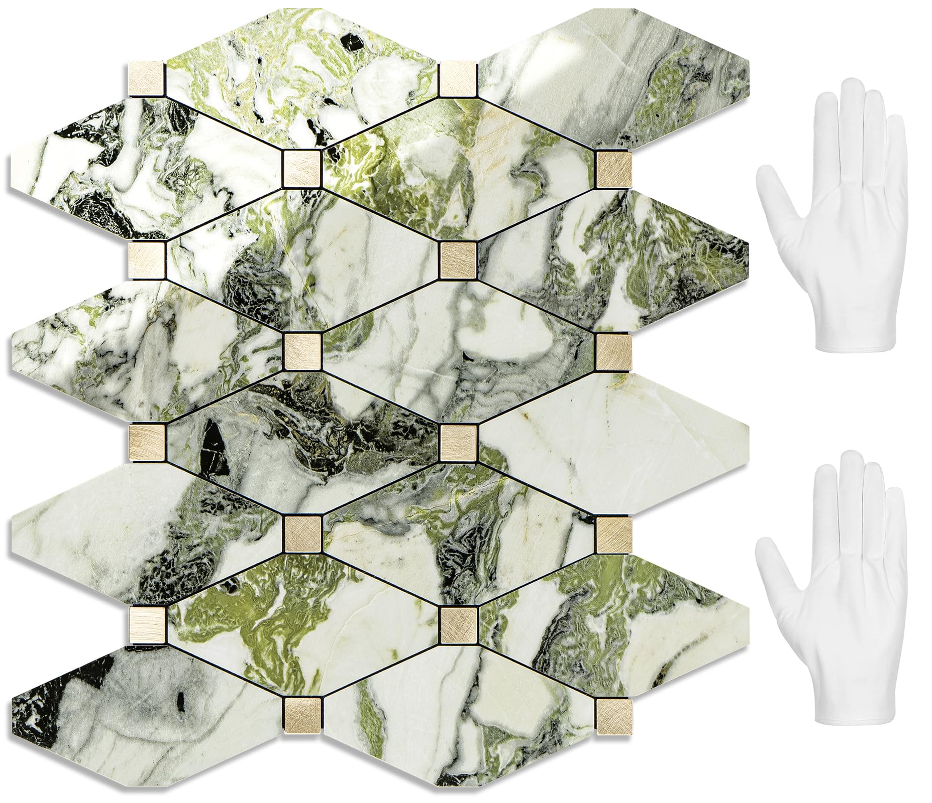 STICKGOO 10 Sheets Peel and Stick Backsplash, Polished Green Marble