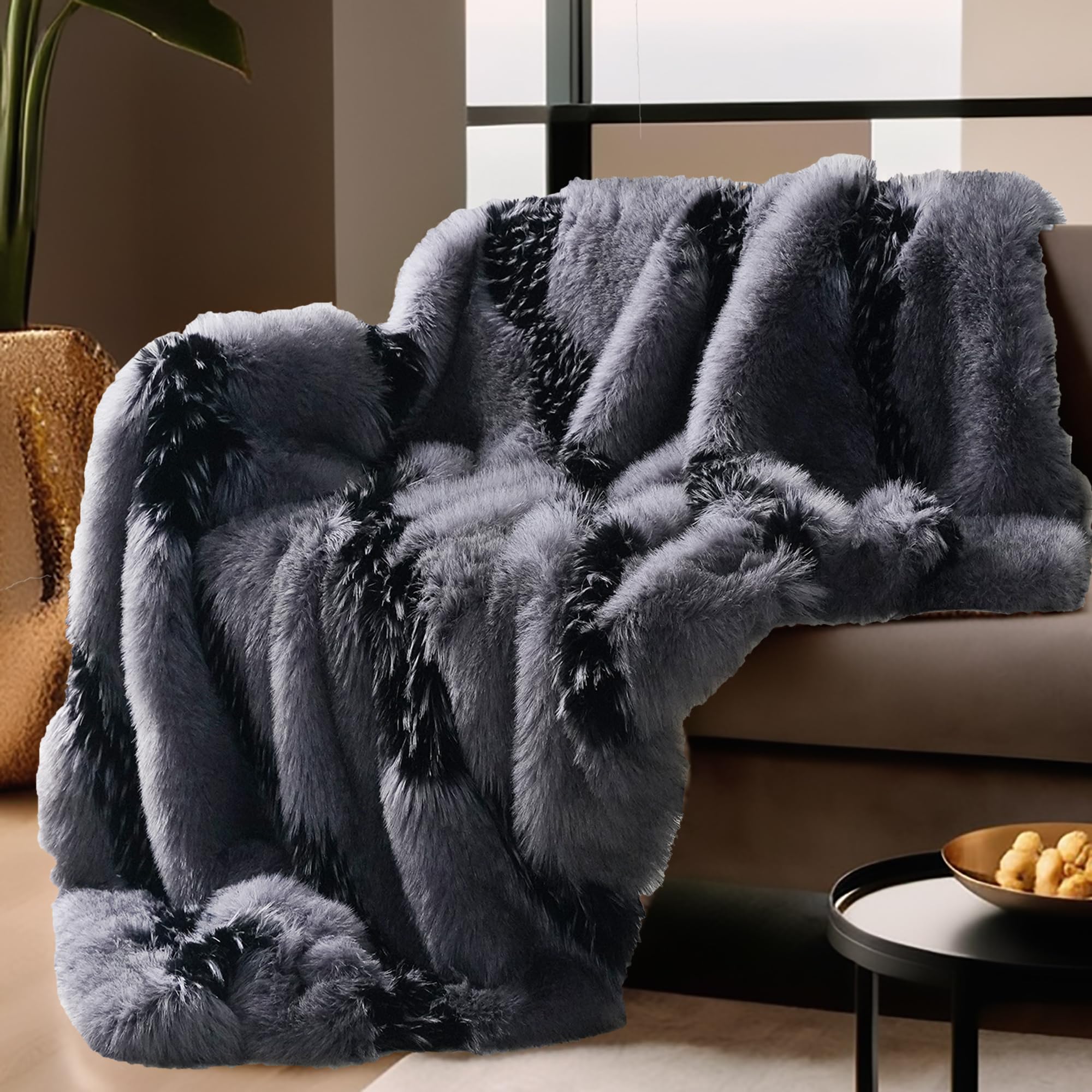 inchgrass Fox Faux Fur Blanket Luxury Fur Throw Blanket Sofa Fluffy Blanket Super Warm Elegant Cozy Fuzzy Throw Blankets for Couch,Armchair and Bed
