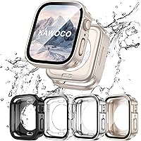 Vista 10 de Paquete de 4 fundas impermeables compatibles con Apple Watch de 1.575 pulgadas Series 6/5/4/SE con protector de pantalla de vidrio templado