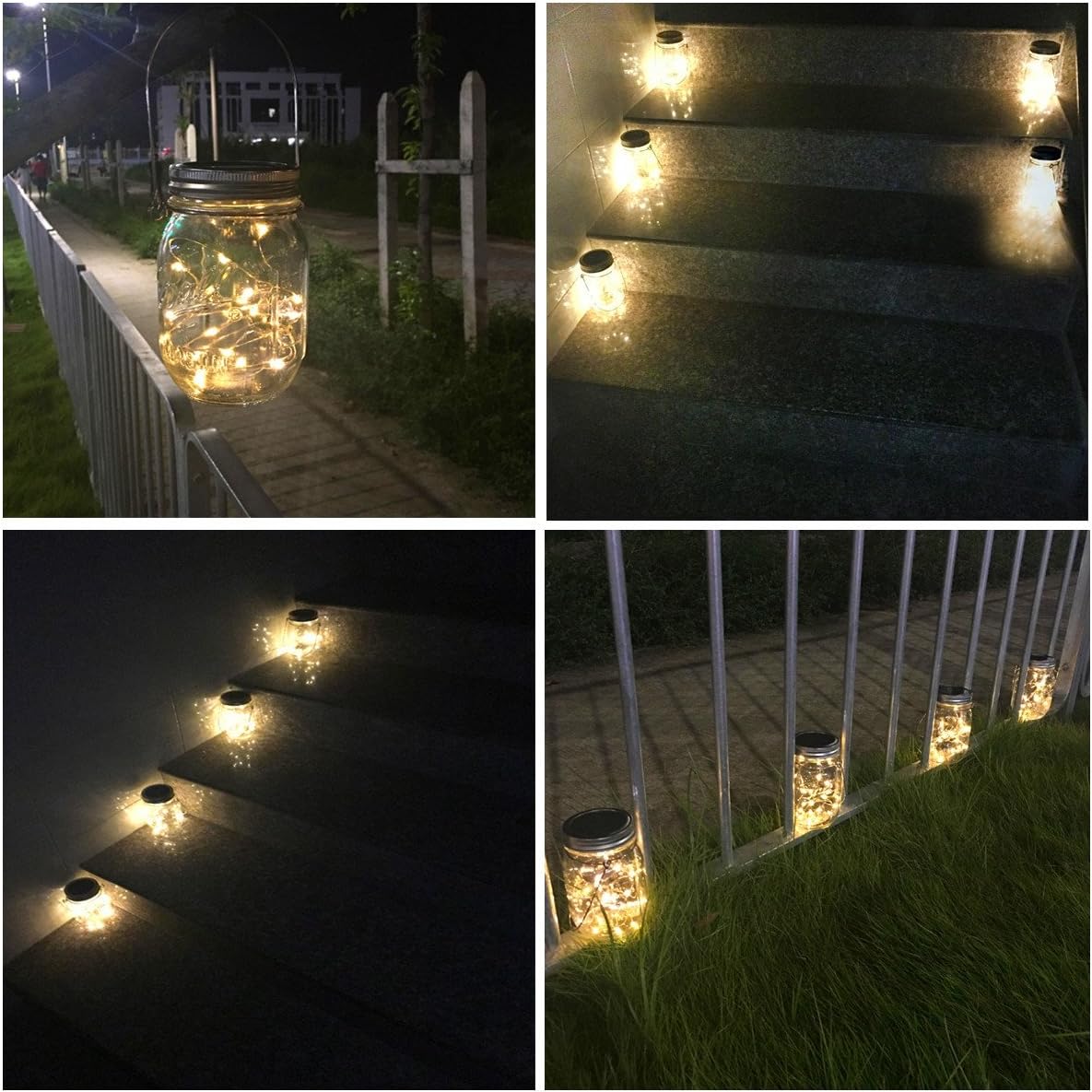 Solar Mason Jar Lights, 4 Pack 30 LEDs Waterproof Fairy Firefly String Lights Build-in Glass Mason Jar, Best Patio Garden Decor Solar Hanging Lanterns Outdoor Warm White (4 Pack-Mason Jars Included)