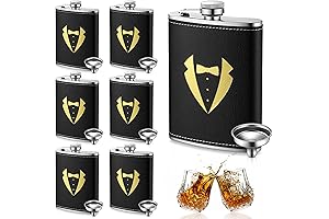 Groomsmen Proposal Gift Set of 6 - 8oz Leather Flask, Funnel, Leakproof...