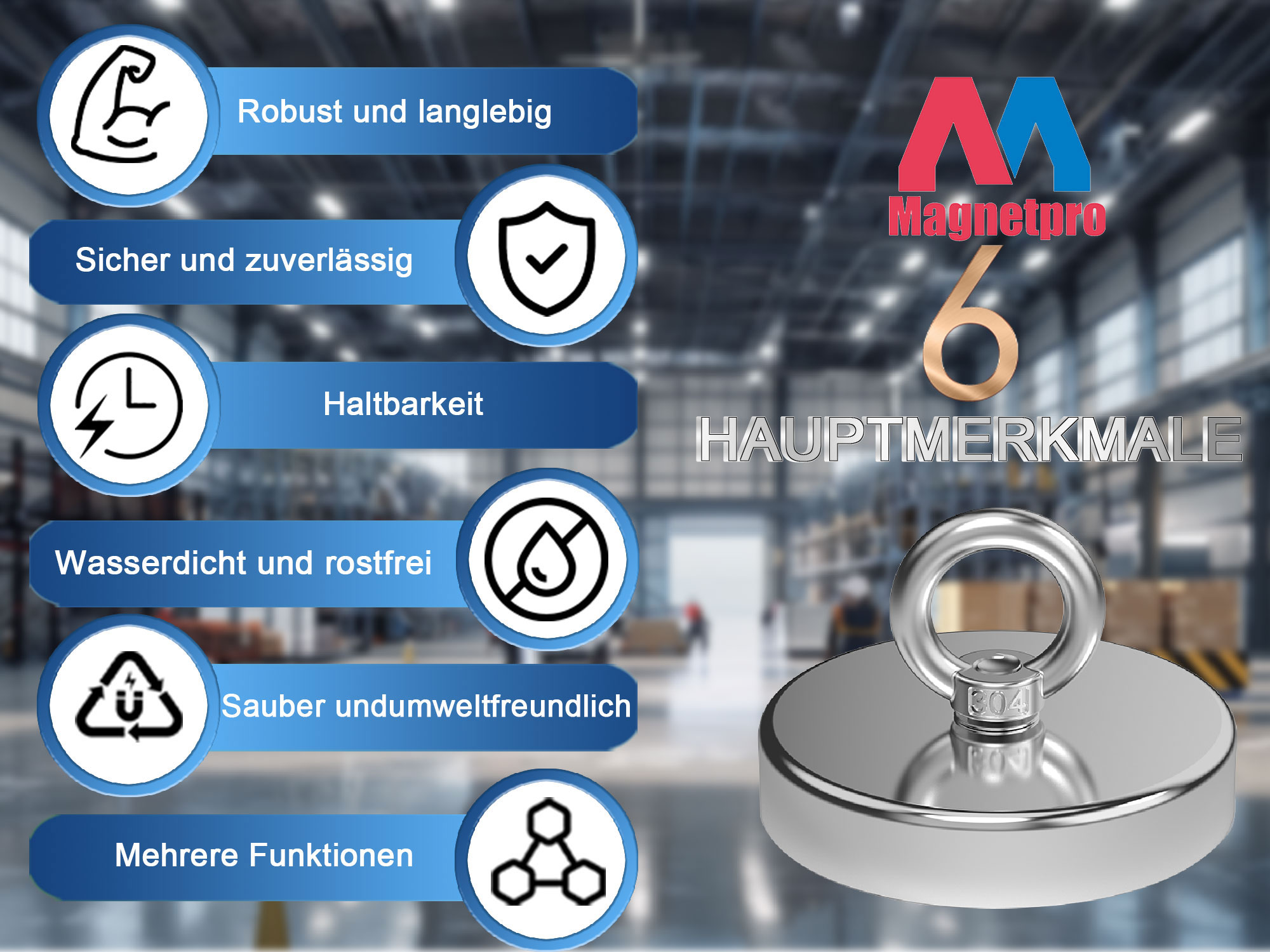 Produktbild von Magnetpro Ösenmagnet 90 Mm – Super-stark, 420 Kg Zugkraft, Neodym, Flach, Für Magnetisches Angeln, Heben & Suchen