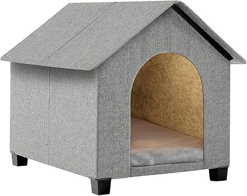 Miniatura 7 de Casa para perros al aire libre, cama plegable elevada para perros con alfombrilla de felpa extraíble para perros y gatos medianos de hasta 20.8