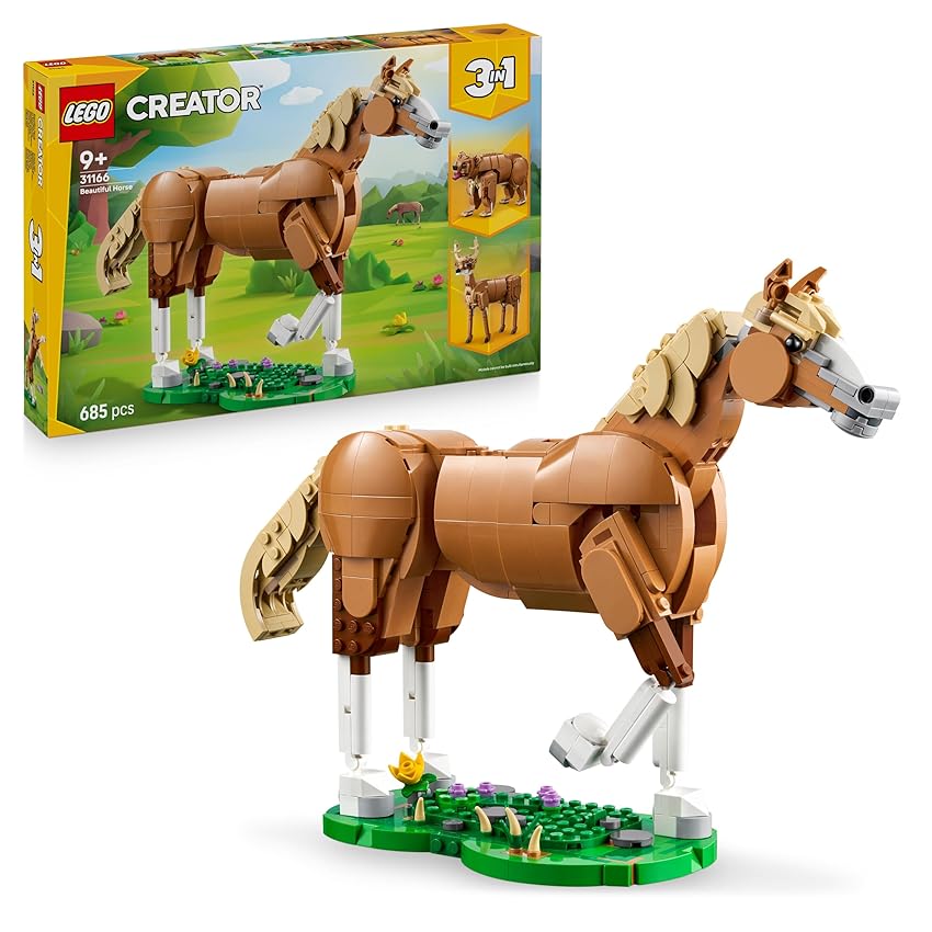 LEGO Creator 3 in 1 Cavallo Meraviglioso - Giocattolo con Animale Trasformabile in Orso o in Modello di Cervo Snodabile - Regalo Creativo per Bambine e Bambini da 9 Anni in su - 31166