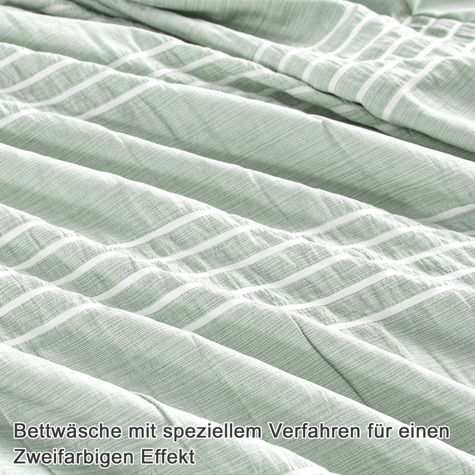 Qucover Funda Nordica Cama 135/150 - Verde Fundas para Edredón 200x200cm con 2 Fundas de Almohada 80x80cm, 3 Piezas Juego de Ropa de Cama de Diseño de Rayas Blancas con Cremallera