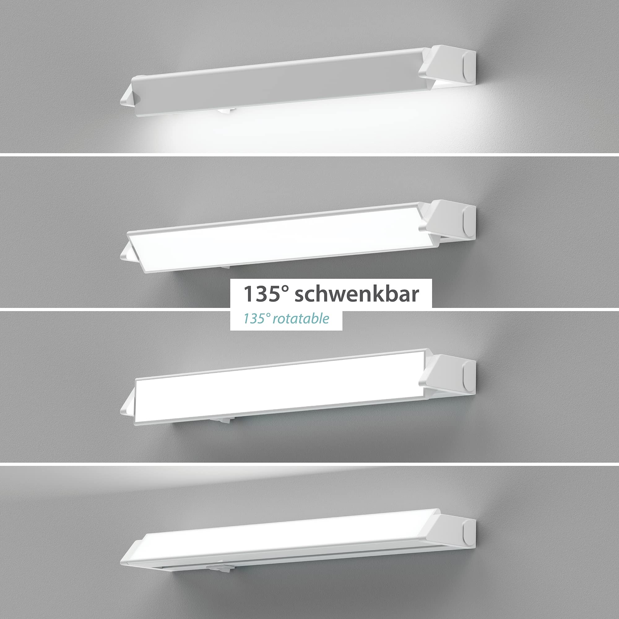 ledscom.de Lámpara LED bajo el armario LIWO 35cm, orientable, con interruptor, 19,26W, 538lm cada una, blanco, juego de 4