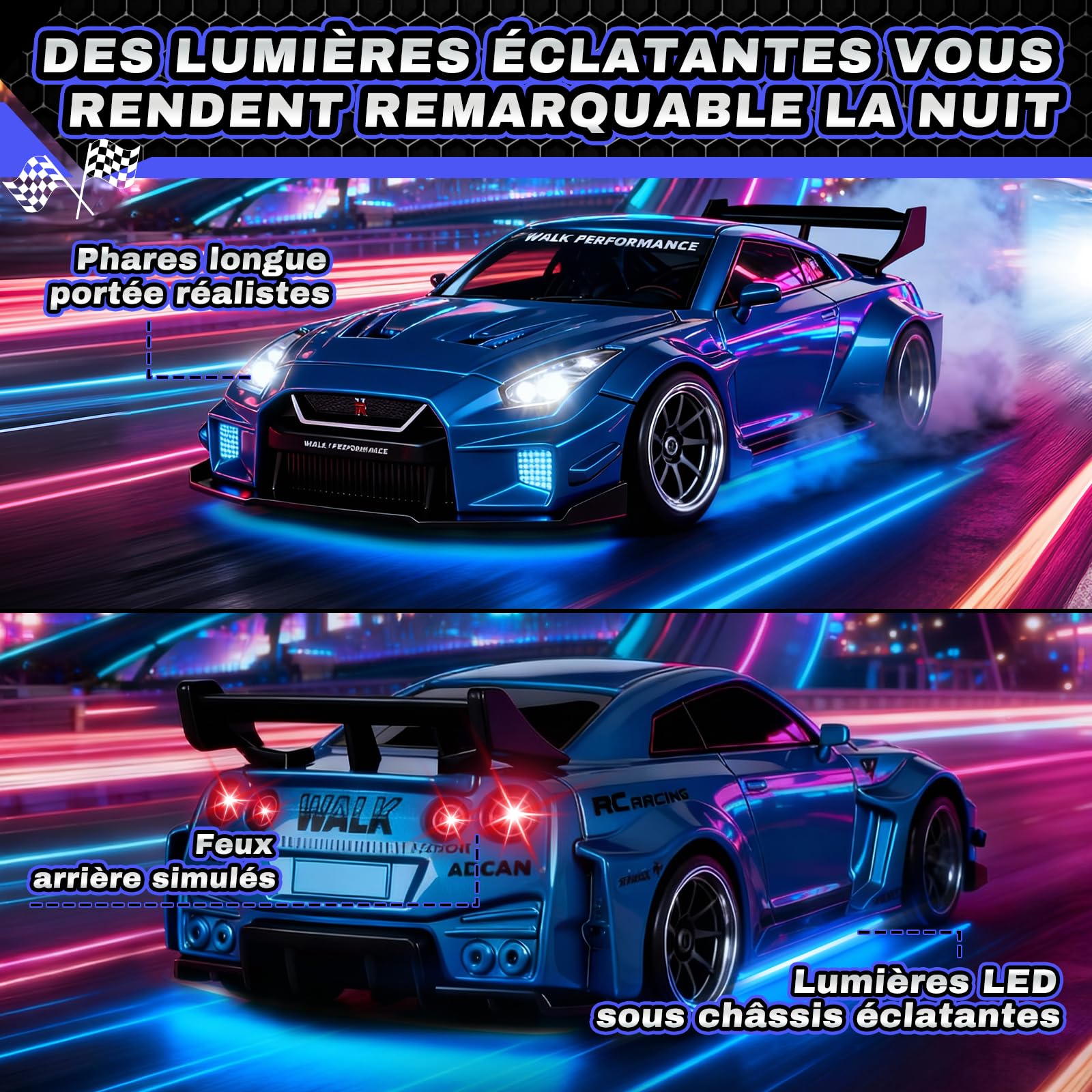 YOOHBERRYS Voiture Télécommandée Drift Pro, 1:43 Mini RC Drift Car, 4WD Dérive Car, Mini Voiture Télécommandée avec Gyros, Lumière LED, 15km/h, Cadeau de Jouet pour Les Enfants de 14+ Ans (Bleu)
